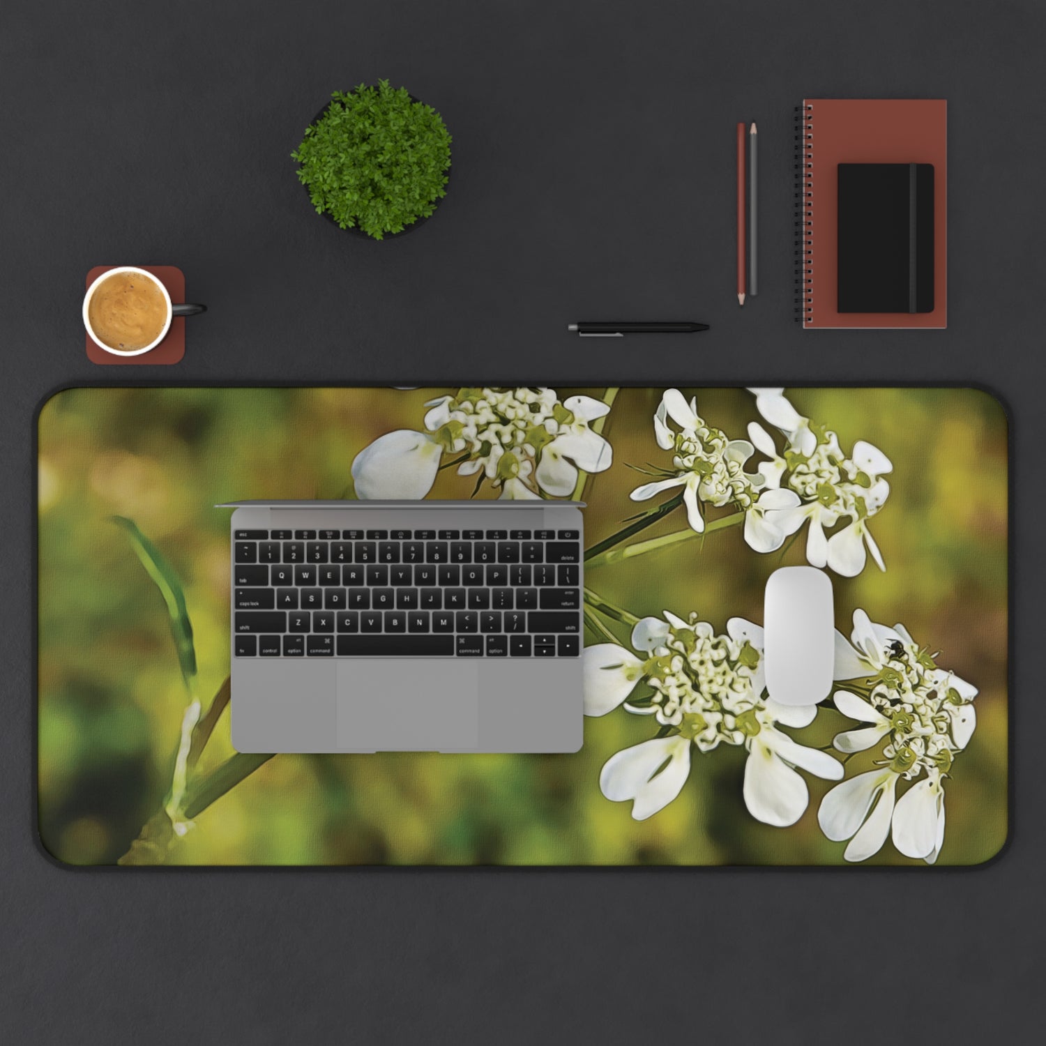 Desk Mat - Flower, White Petals