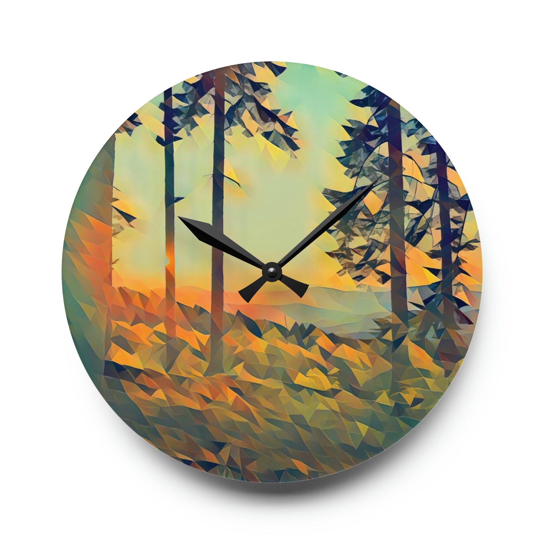 Acrylic Wall Clock - Poly Art - Forest Sunset (Variant 2)