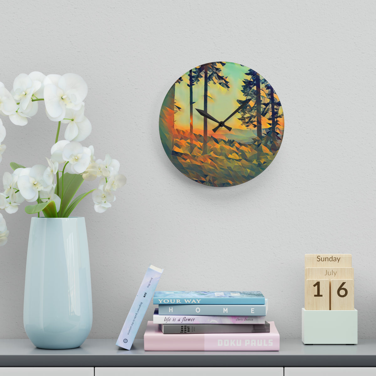 Acrylic Wall Clock - Poly Art - Forest Sunset (Variant 2)