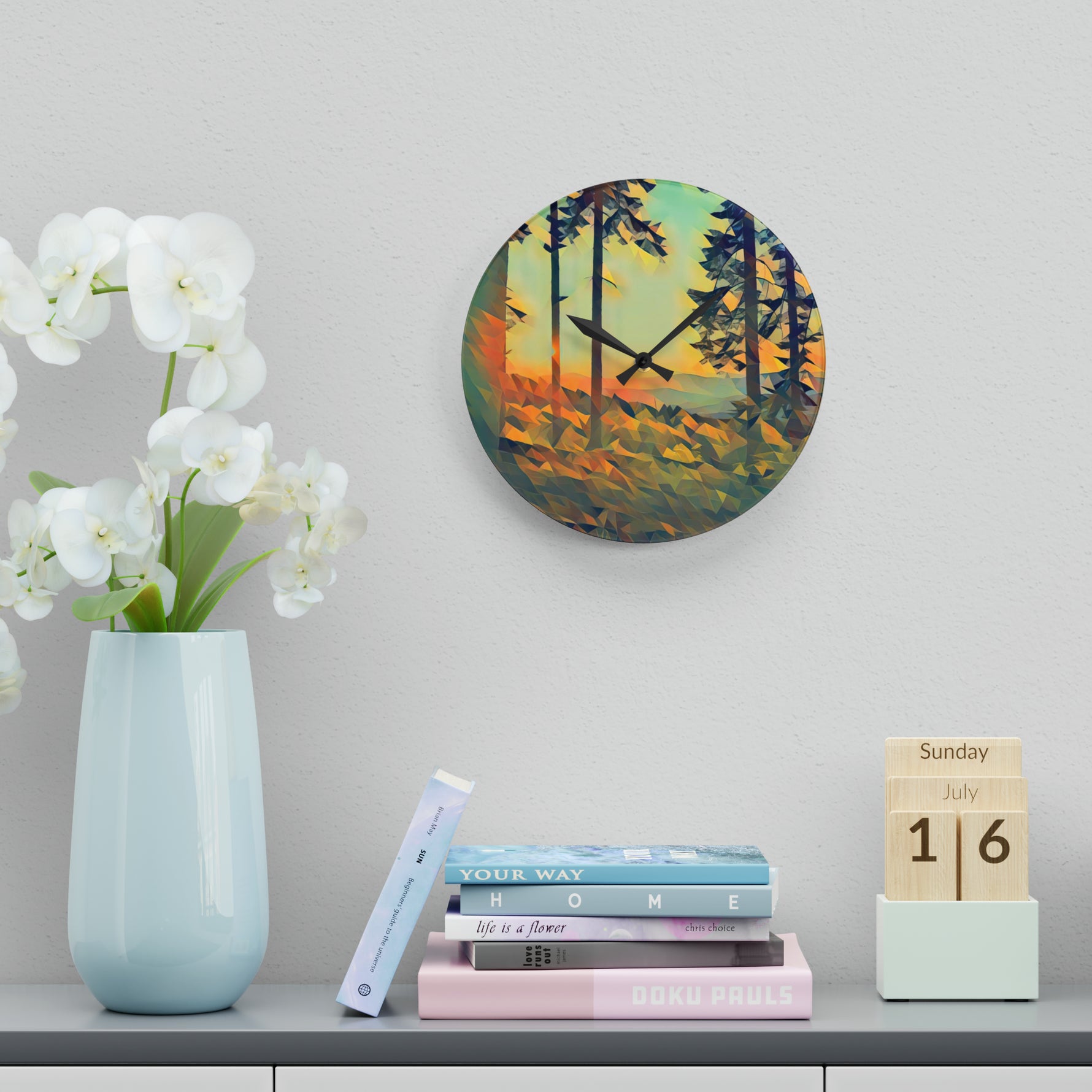 Acrylic Wall Clock - Poly Art - Forest Sunset (Variant 2)
