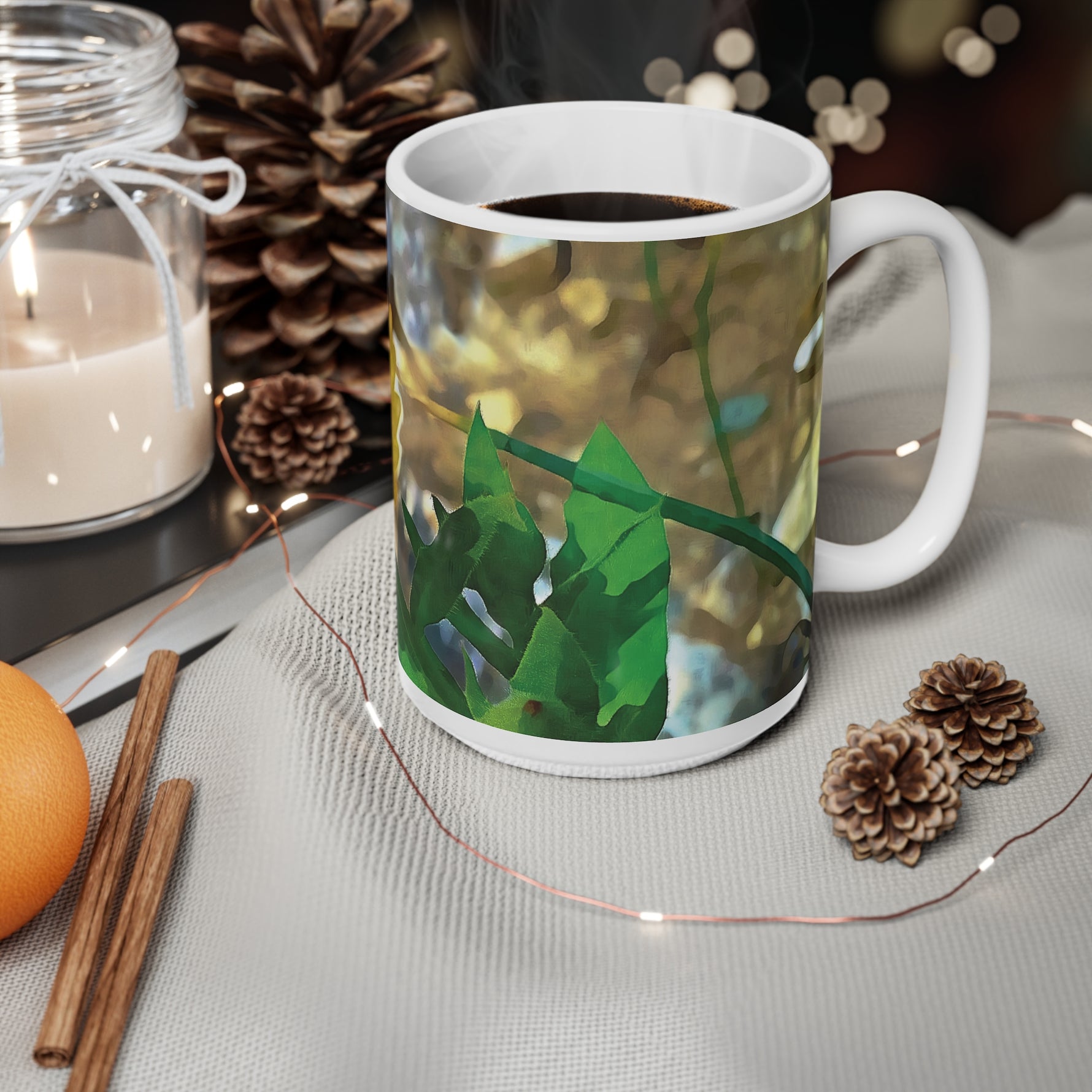 Ceramic White Cup 15oz - Flower of Calendula