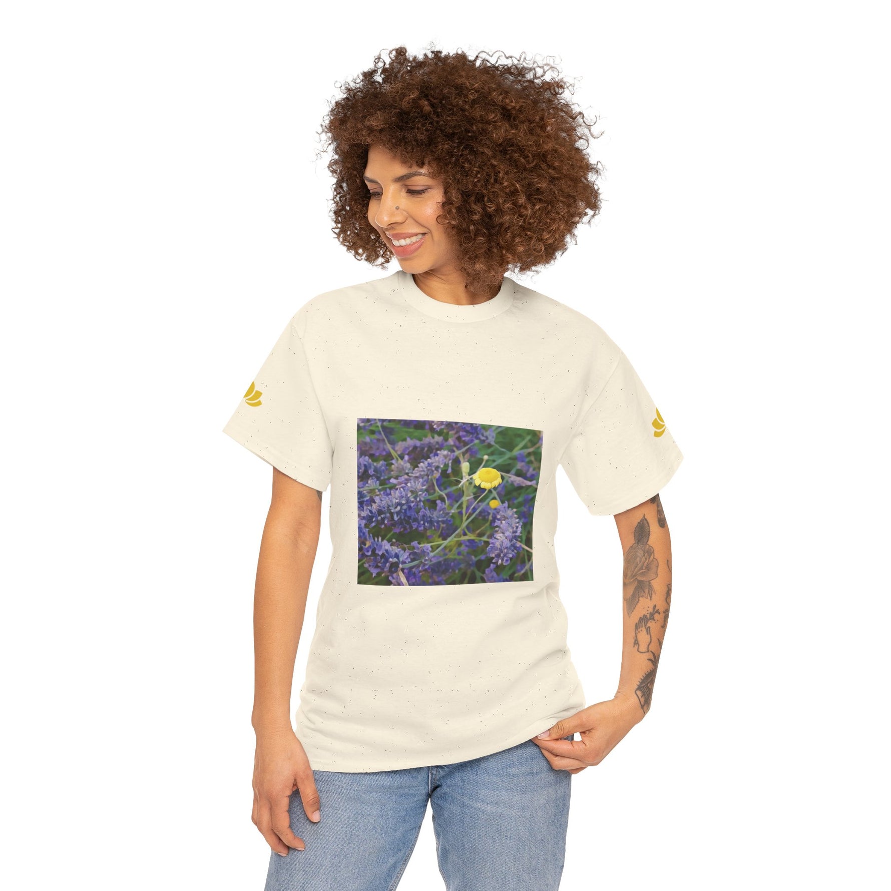 Unisex Heavy Cotton Tee - Flower of Lavender and Chamomile