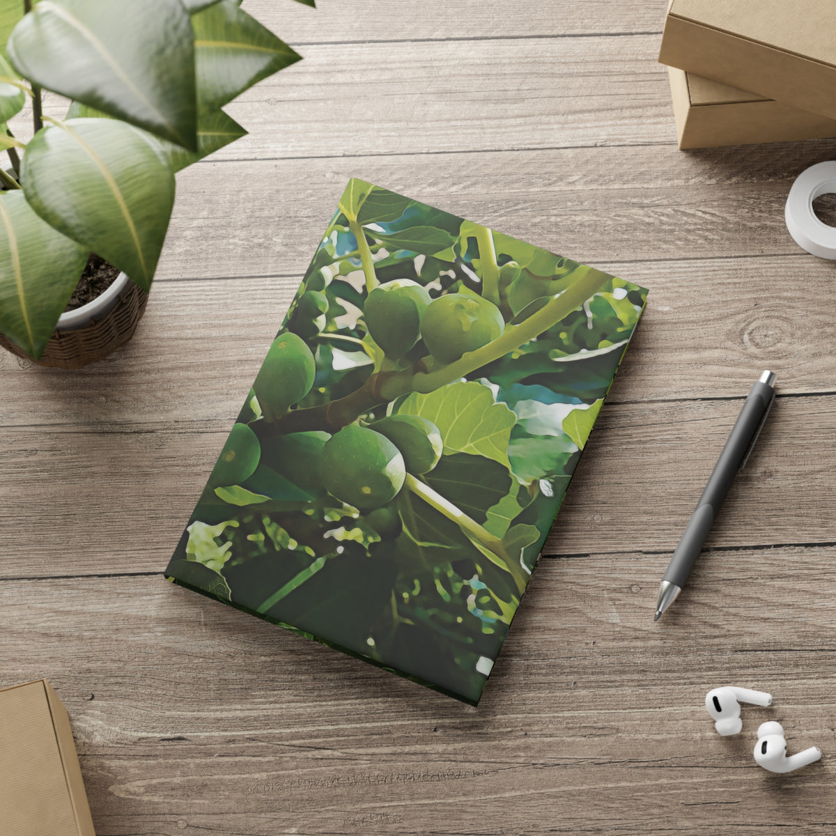 Hardcover Notebook with Puffy Covers - Fig's Plant, with Fruits and Leaves