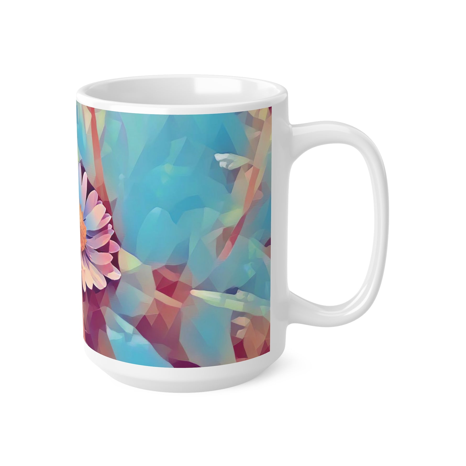 Ceramic White Cup 15oz - Poly Art - Flower of Daisies (Variant 6)