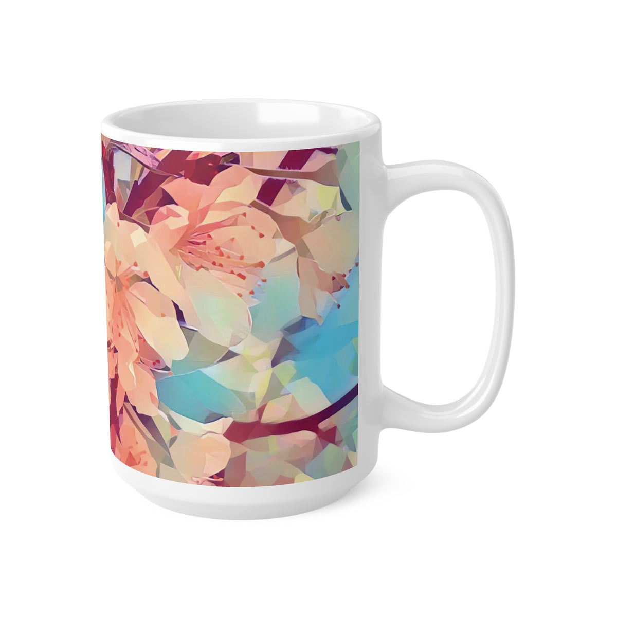 Ceramic White Cup 15oz - Poly Art - Apples' Tree Flower (Variant 3)
