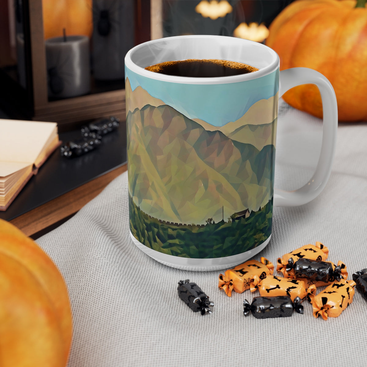 Ceramic White Cup 15oz - Poly Art - China's Great Wall (Variant 1)