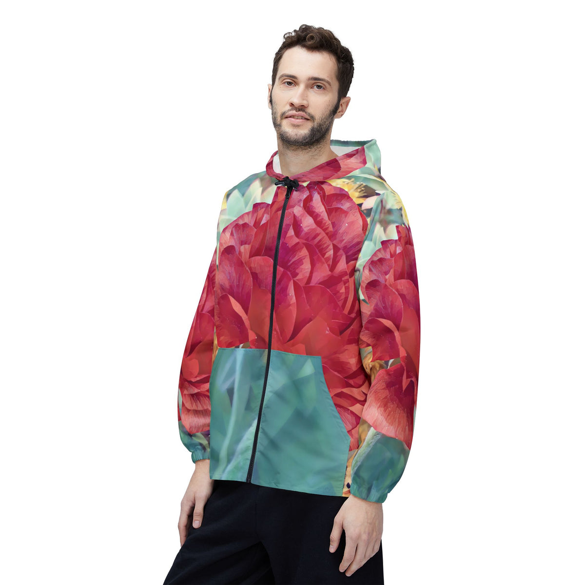 Windbreaker Jacket - Poly Art - Flower of Dahlia in Red (Variant 1)