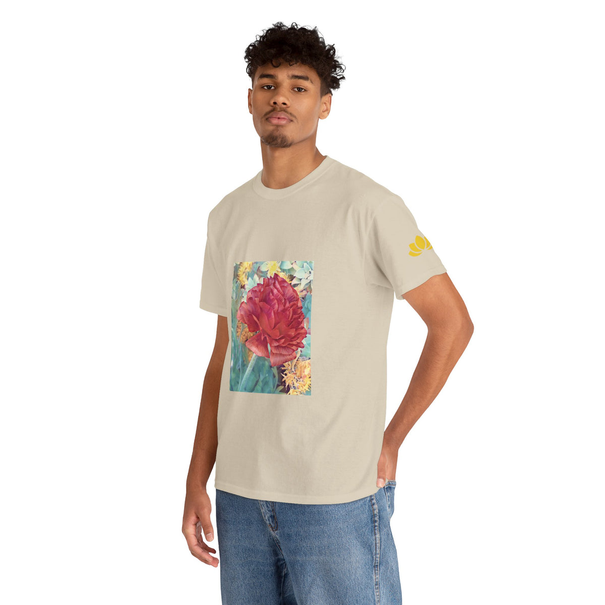 Unisex Heavy Cotton Tee - Poly Art - Flower of Dahlia in Red