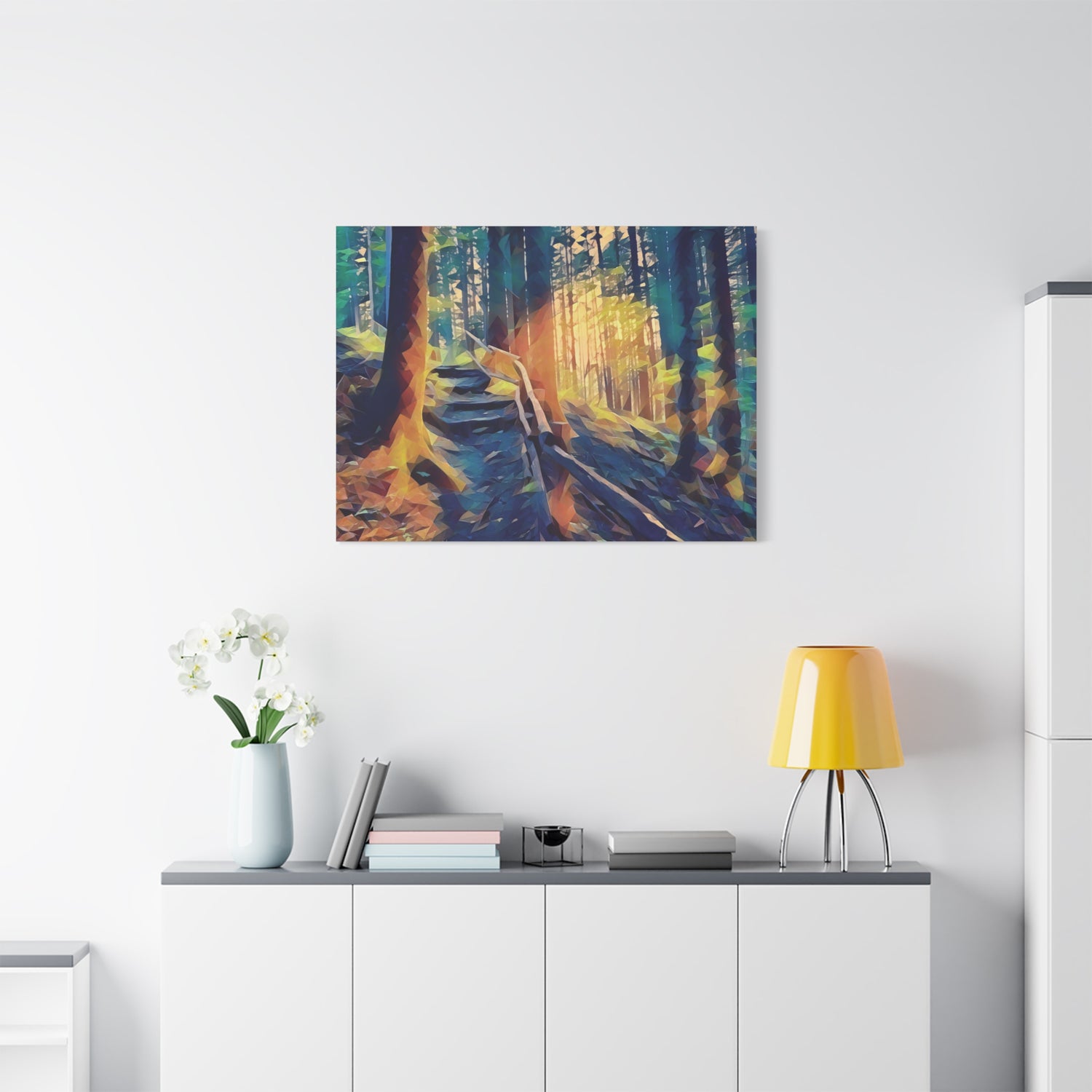 Stretched Matte Canvas - Poly Art - Forest, a Path (Variant 4)