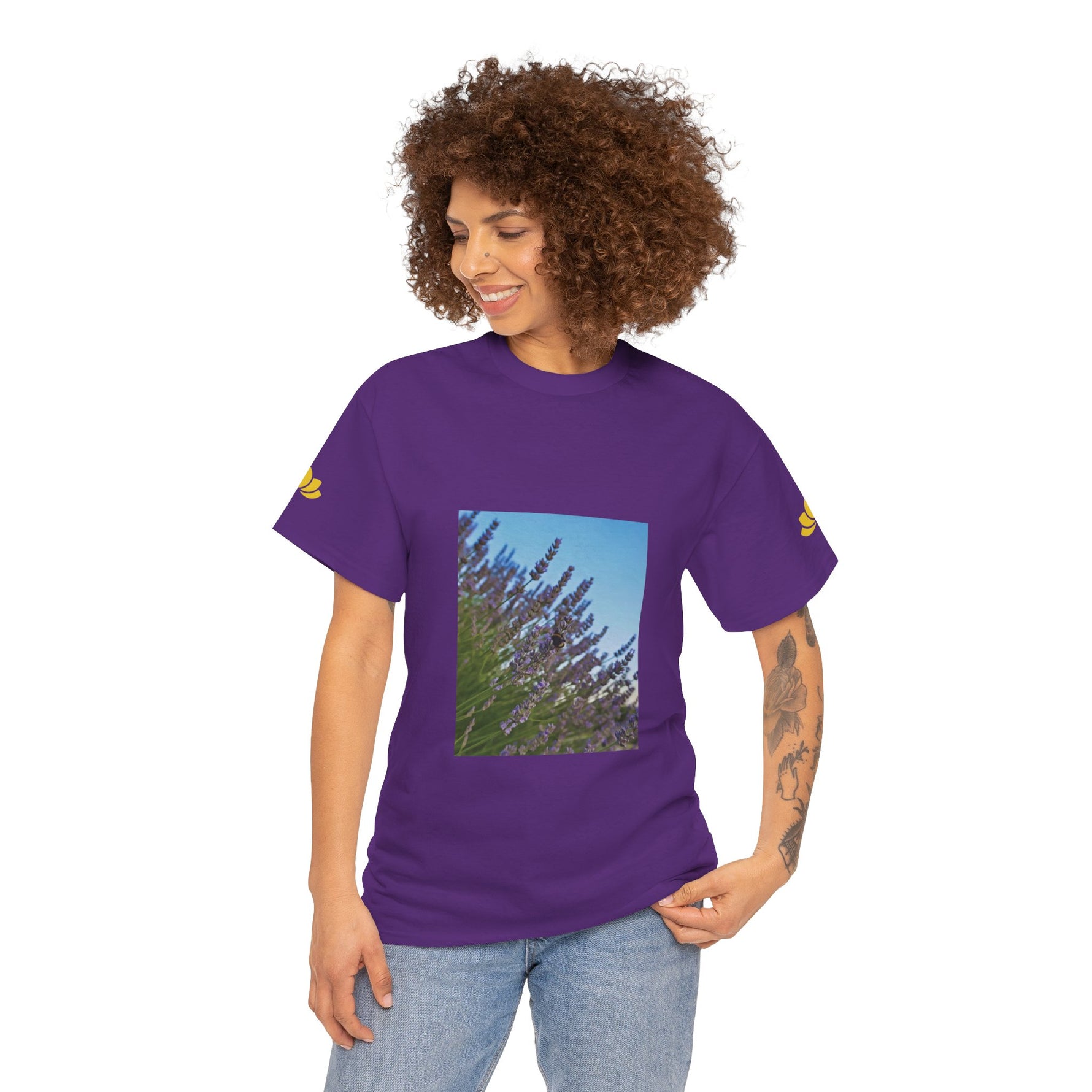 Unisex Heavy Cotton Tee - Flower of Lavender with Bombus