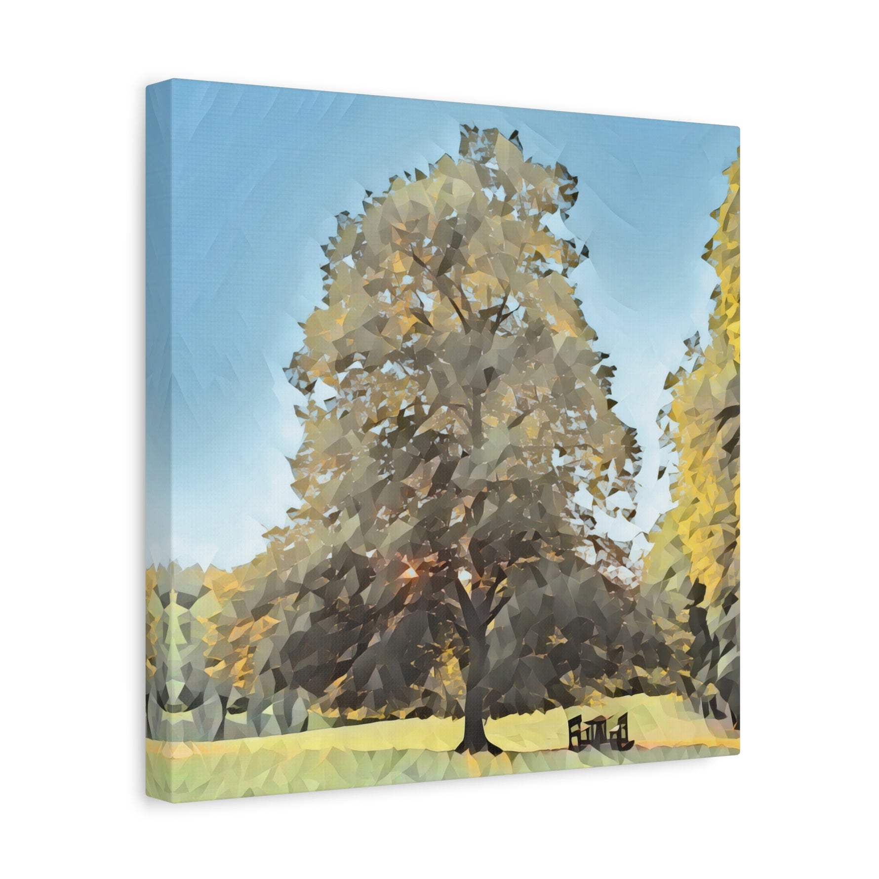 Stretched Matte Canvas - Poly Art - Tree in a lawn (Variant 1)