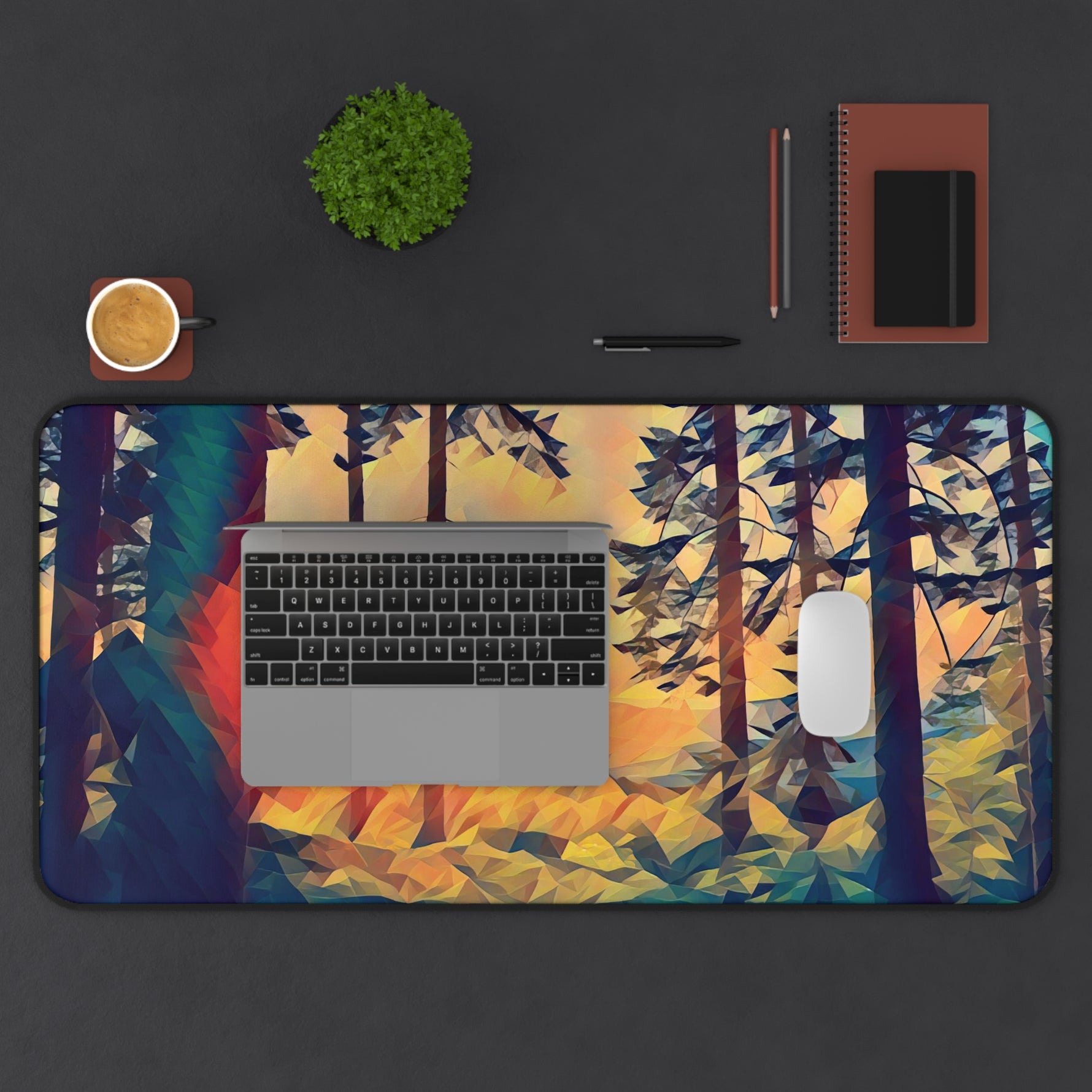 Desk Mat - Poly Art - Forest Sunset (Variant 2)