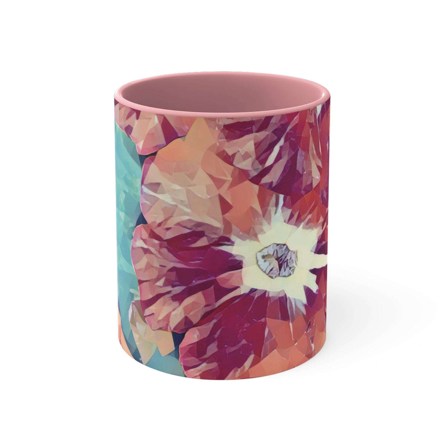 Mug 11oz - Poly Art - Flowers in sky blue and red (Variant 2)