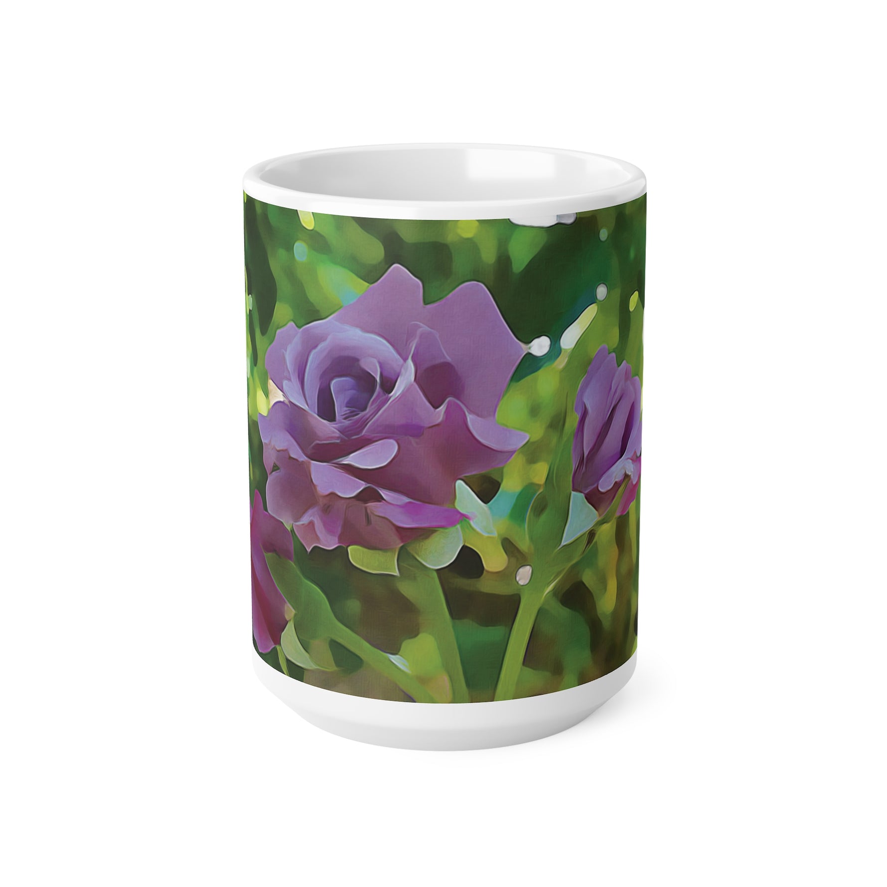 Ceramic White Cup 15oz - Flower of Rose, small bouquet