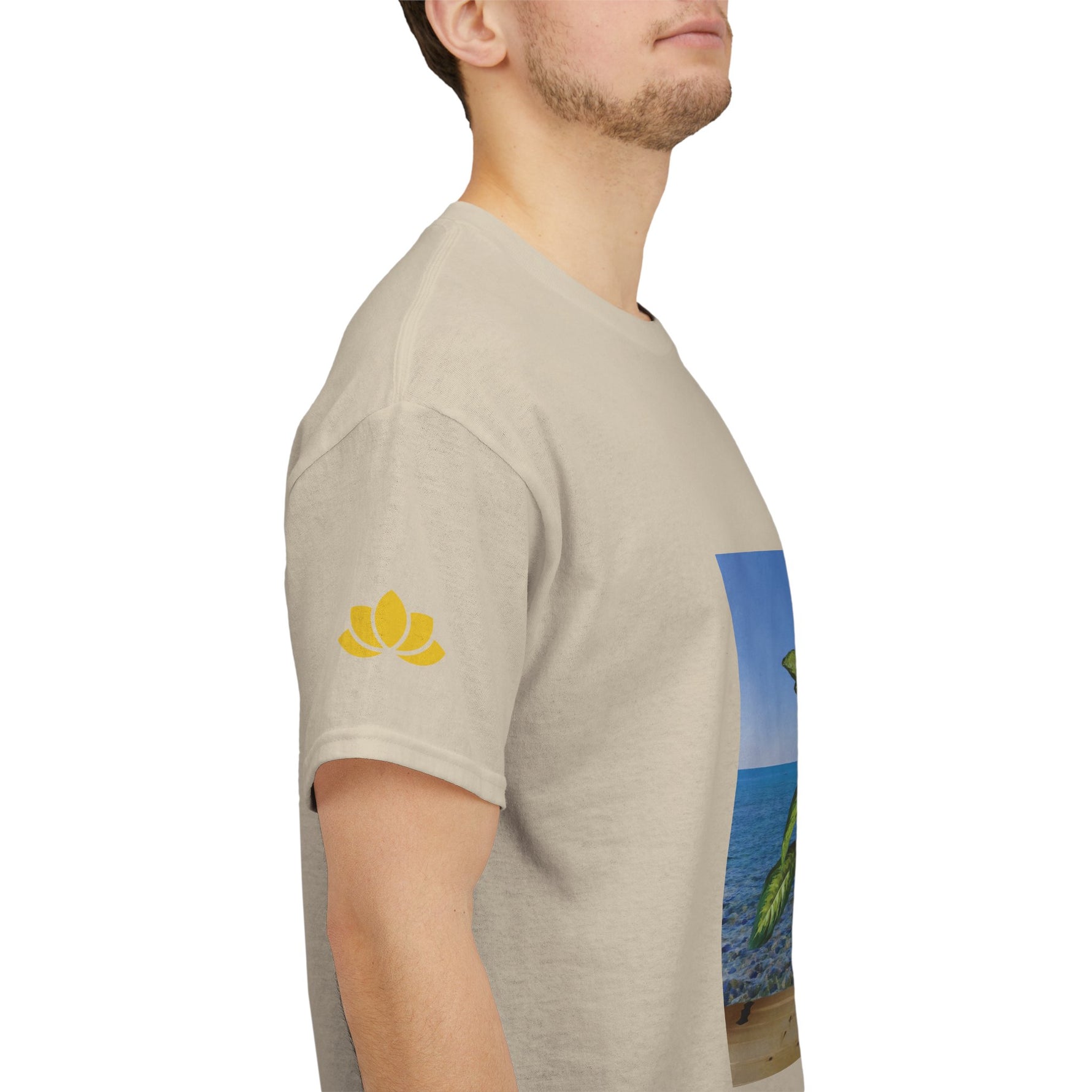 Unisex Heavy Cotton Tee - Dieffenbachia Plant and Sea landscape