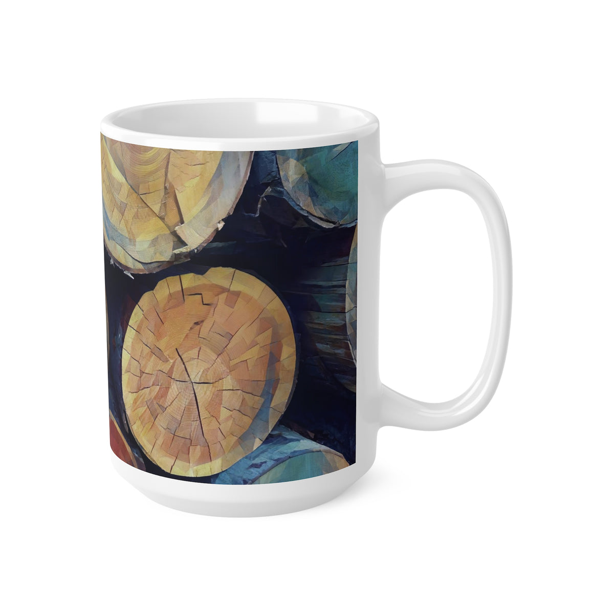 Ceramic White Cup 15oz - Poly Art - Wooden Trunks (Variant 3)