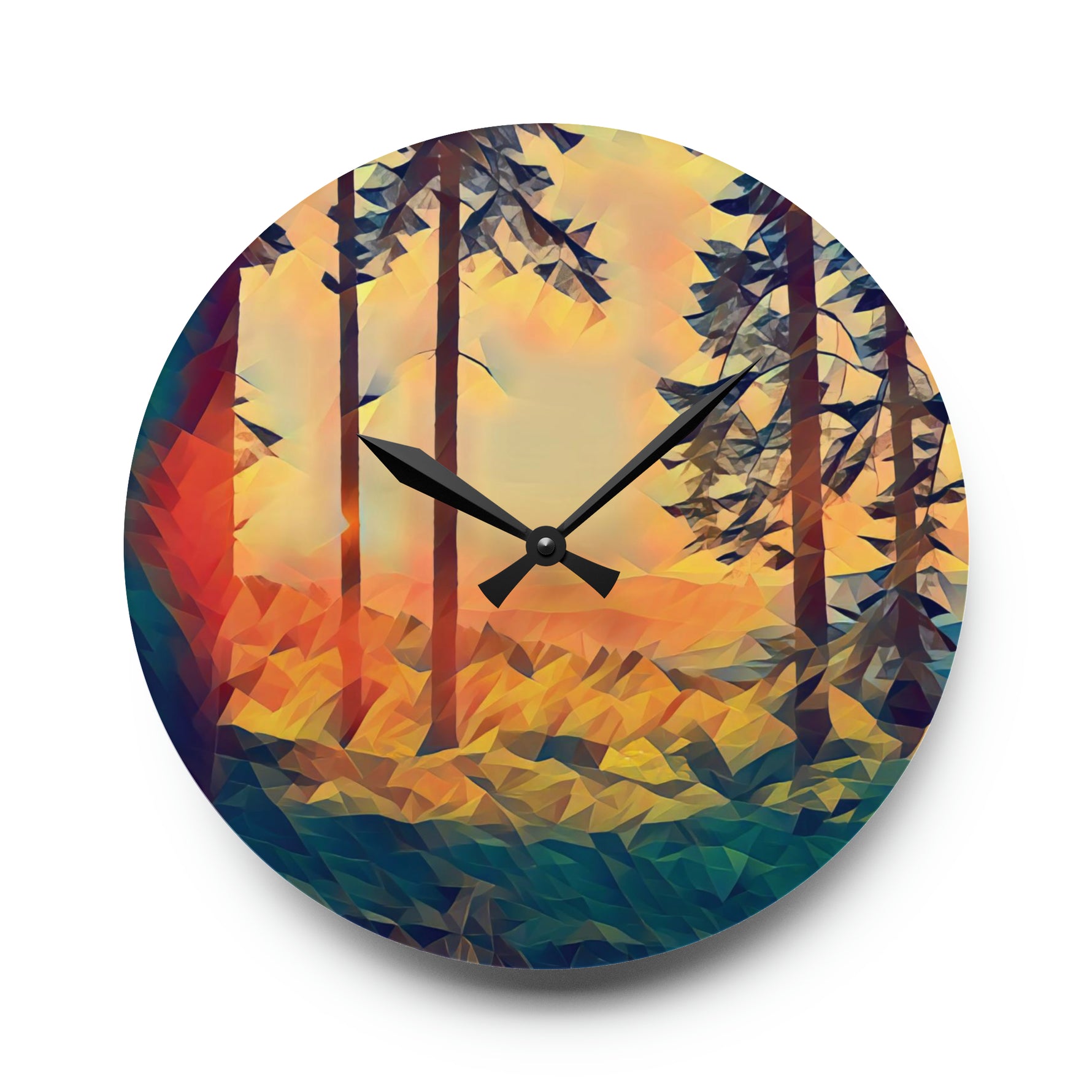 Acrylic Wall Clock - Poly Art - Forest Sunset (Variant 4)