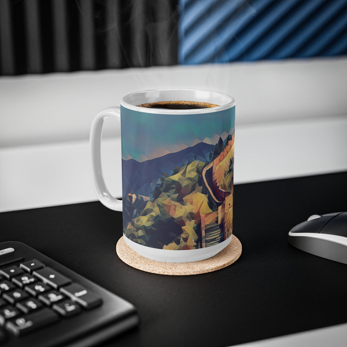 Ceramic White Cup 15oz - Poly Art - China's Great Wall (Variant 2)