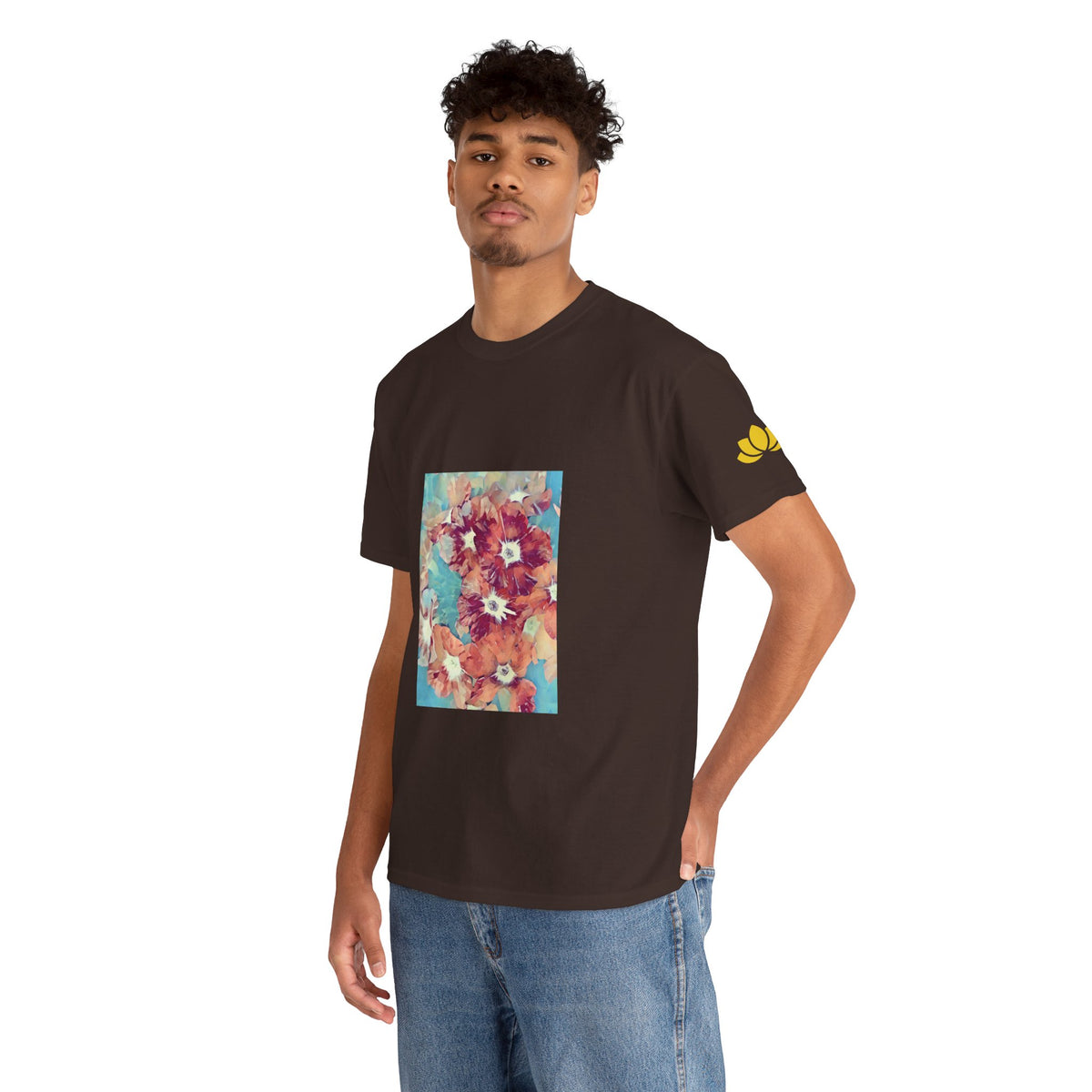 Unisex Heavy Cotton Tee - Poly Art - Flower of in sky blue and red