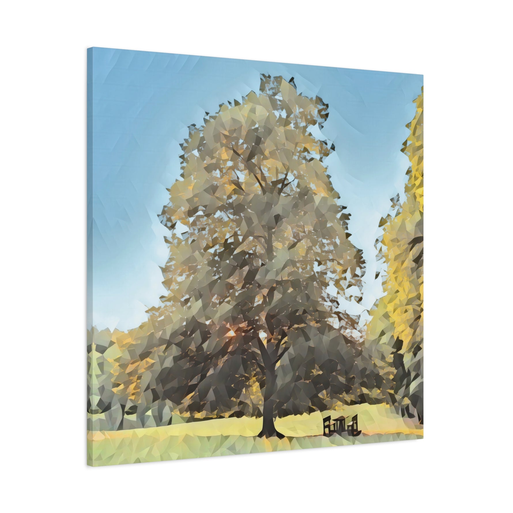 Stretched Matte Canvas - Poly Art - Tree in a lawn (Variant 1)