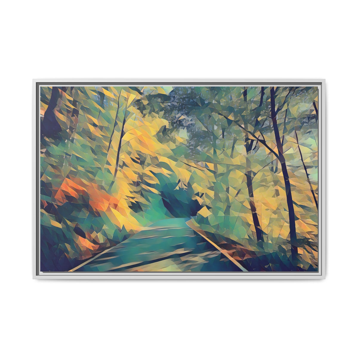 Forest Road in Autumn | Poly Art | Framed Canvas