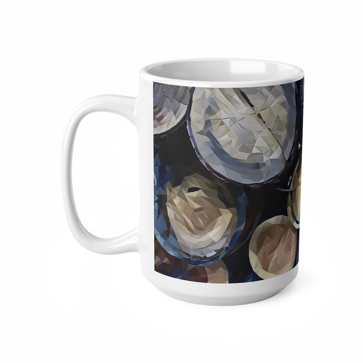 Ceramic White Cup 15oz - Poly Art - Wooden Trunks (Variant 1)