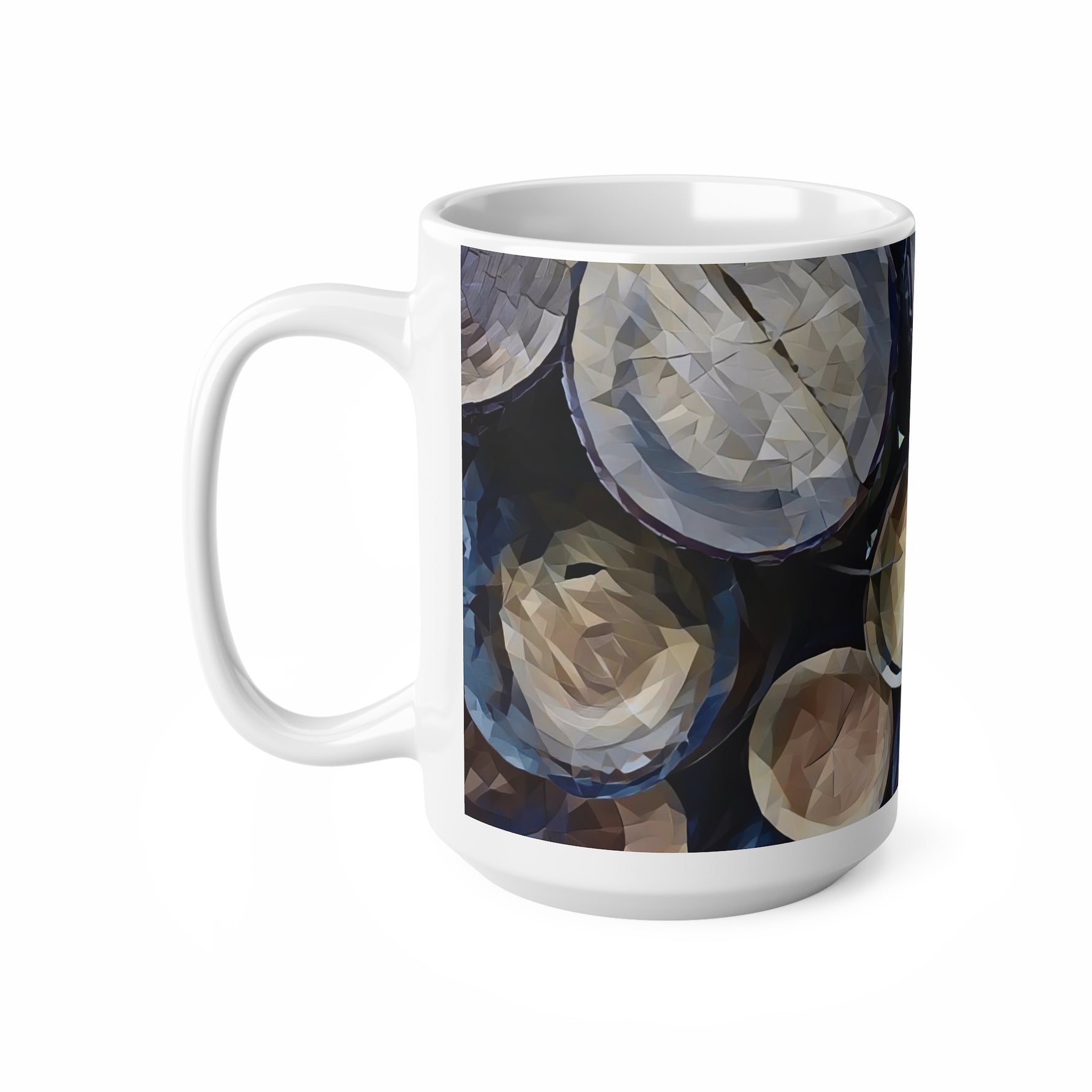 Ceramic White Cup 15oz - Poly Art - Wooden Trunks (Variant 1)