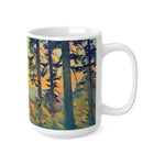 Ceramic White Cup 15oz - Poly Art - Forest Sunset (Variant 1)