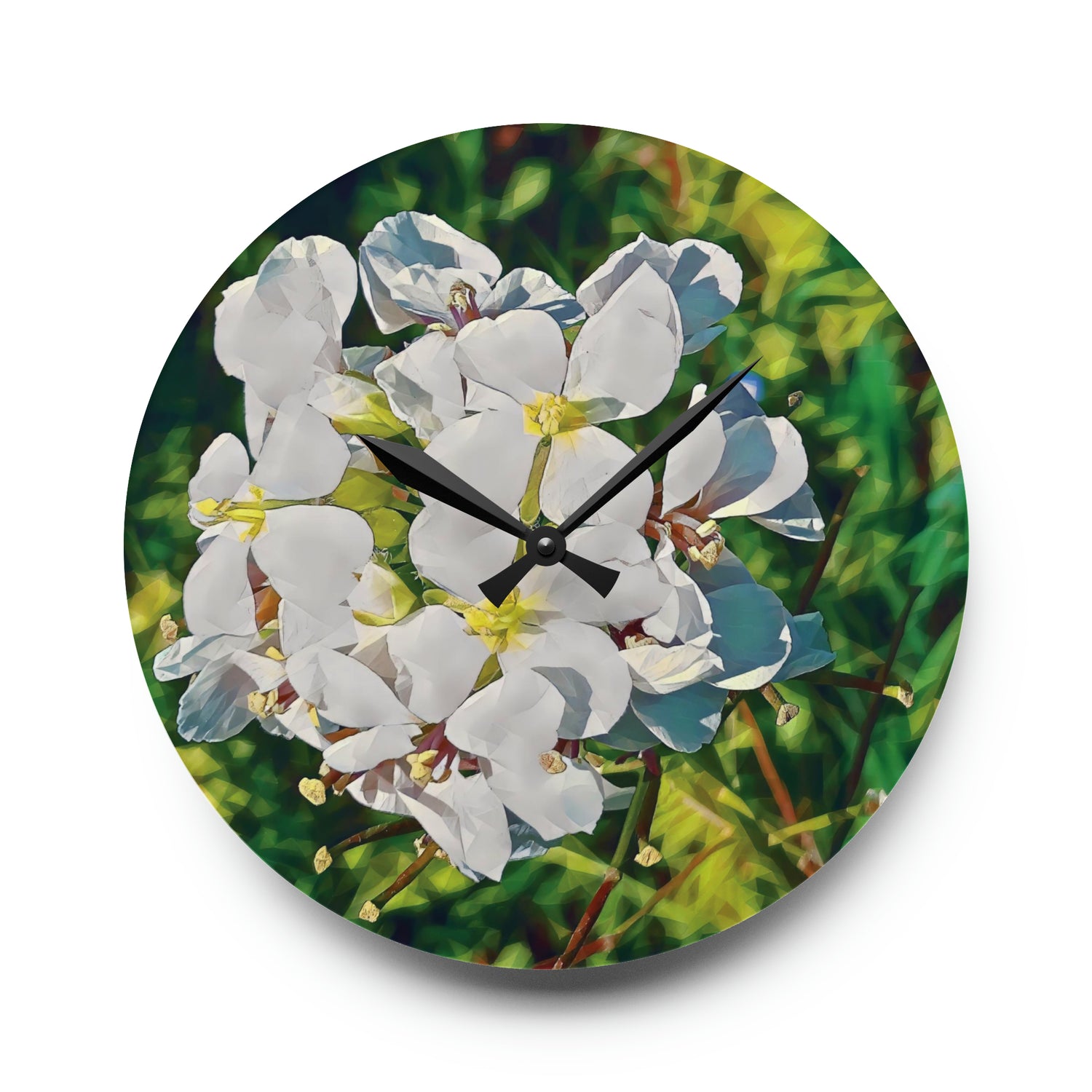 Acrylic Wall Clock - Poly Art - Flower, White