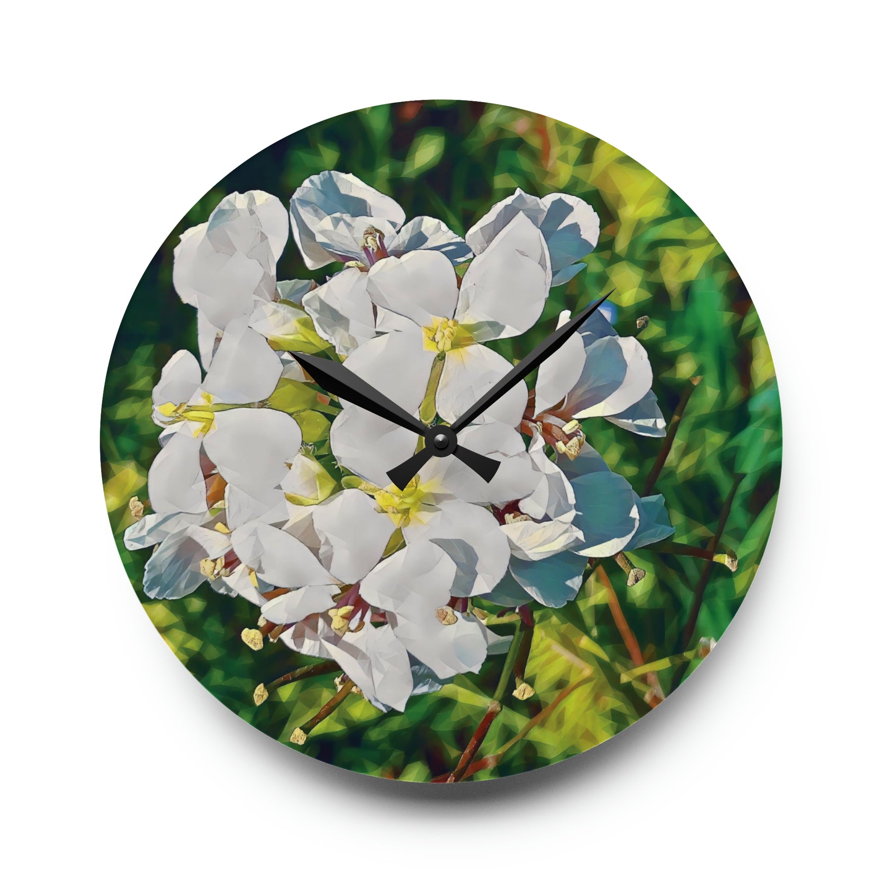 Acrylic Wall Clock - Poly Art - Flower, White