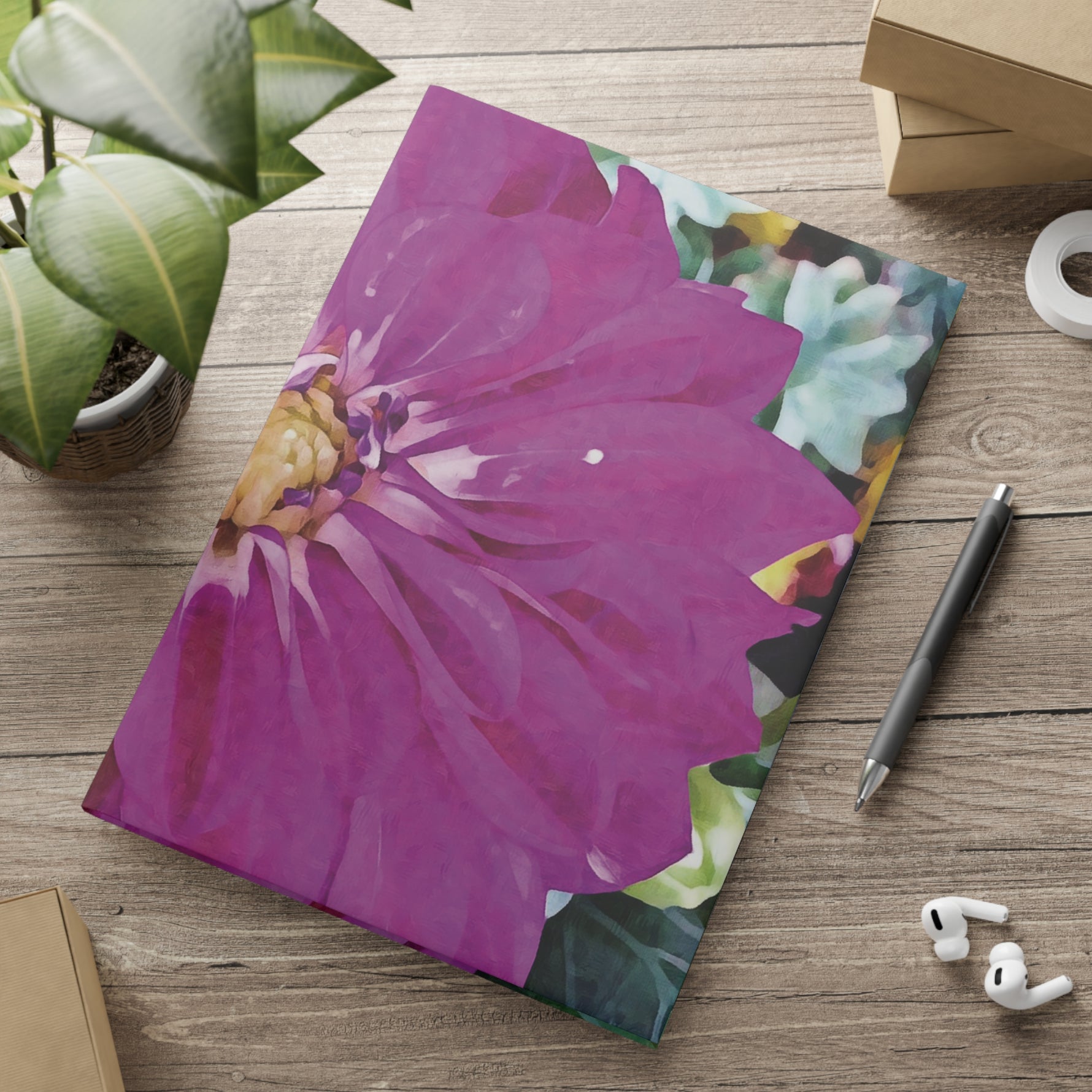 Hardcover Notebook with Puffy Covers - Flower of Dahlia