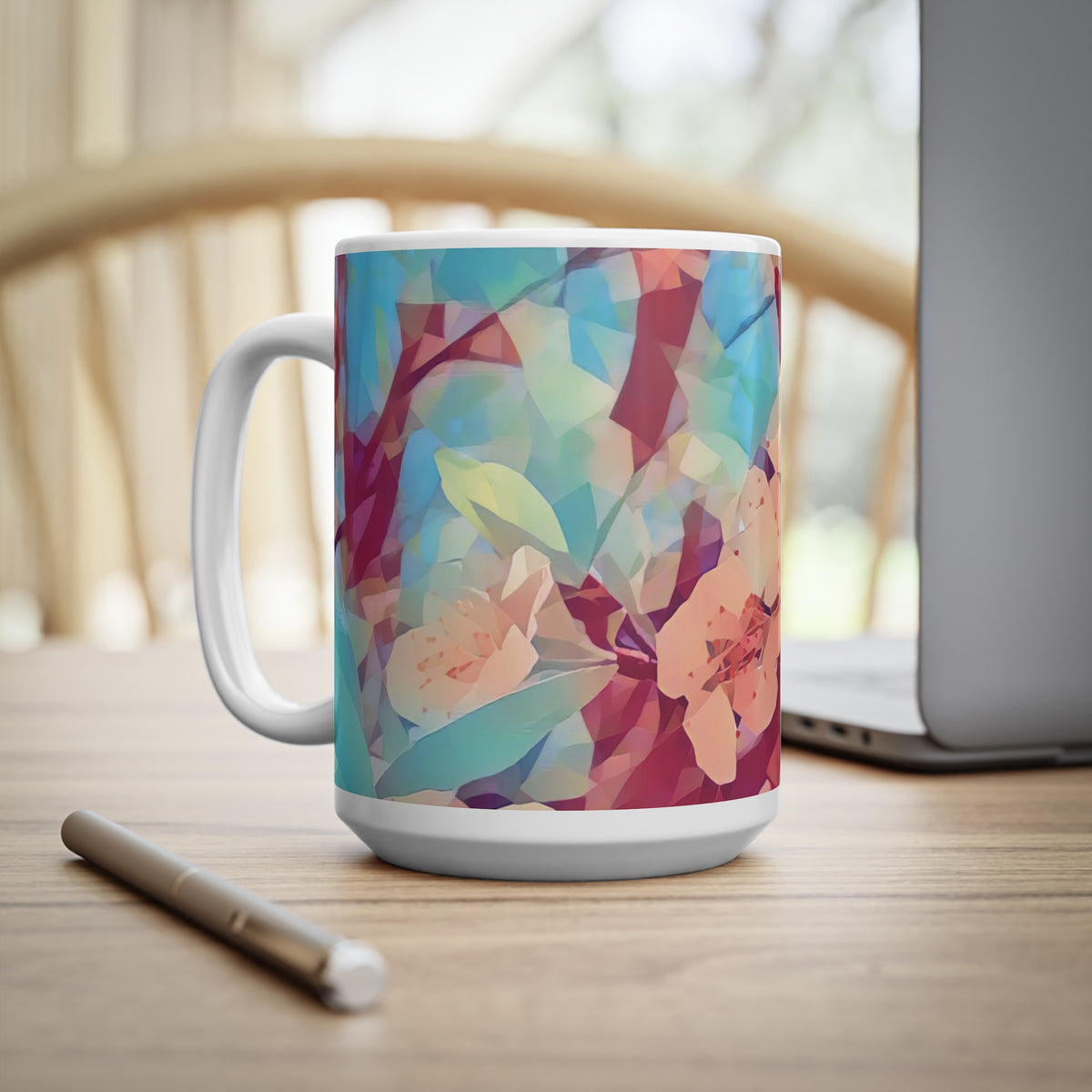 Ceramic White Cup 15oz - Poly Art - Apples' Tree Flower (Variant 3)