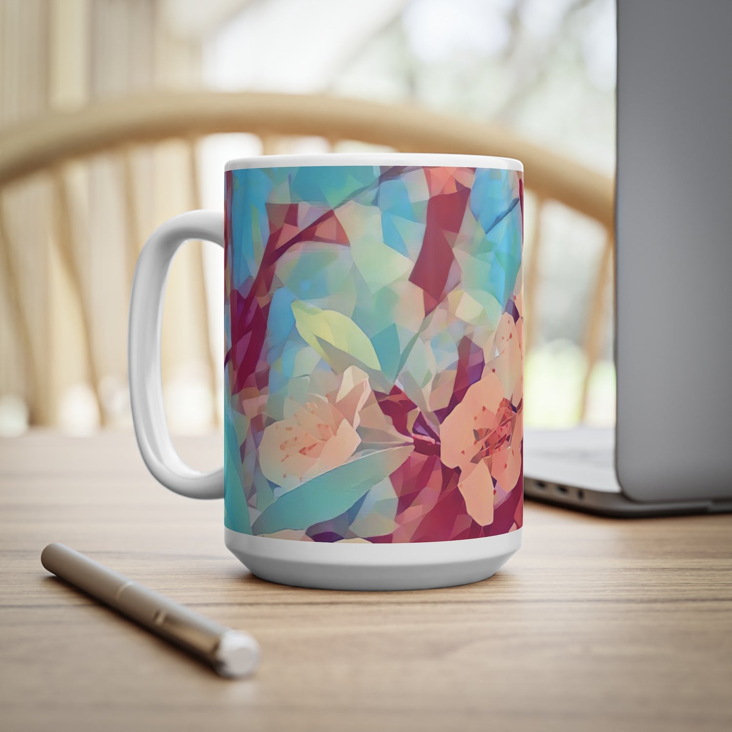 Ceramic White Cup 15oz - Poly Art - Apples' Tree Flower (Variant 3)