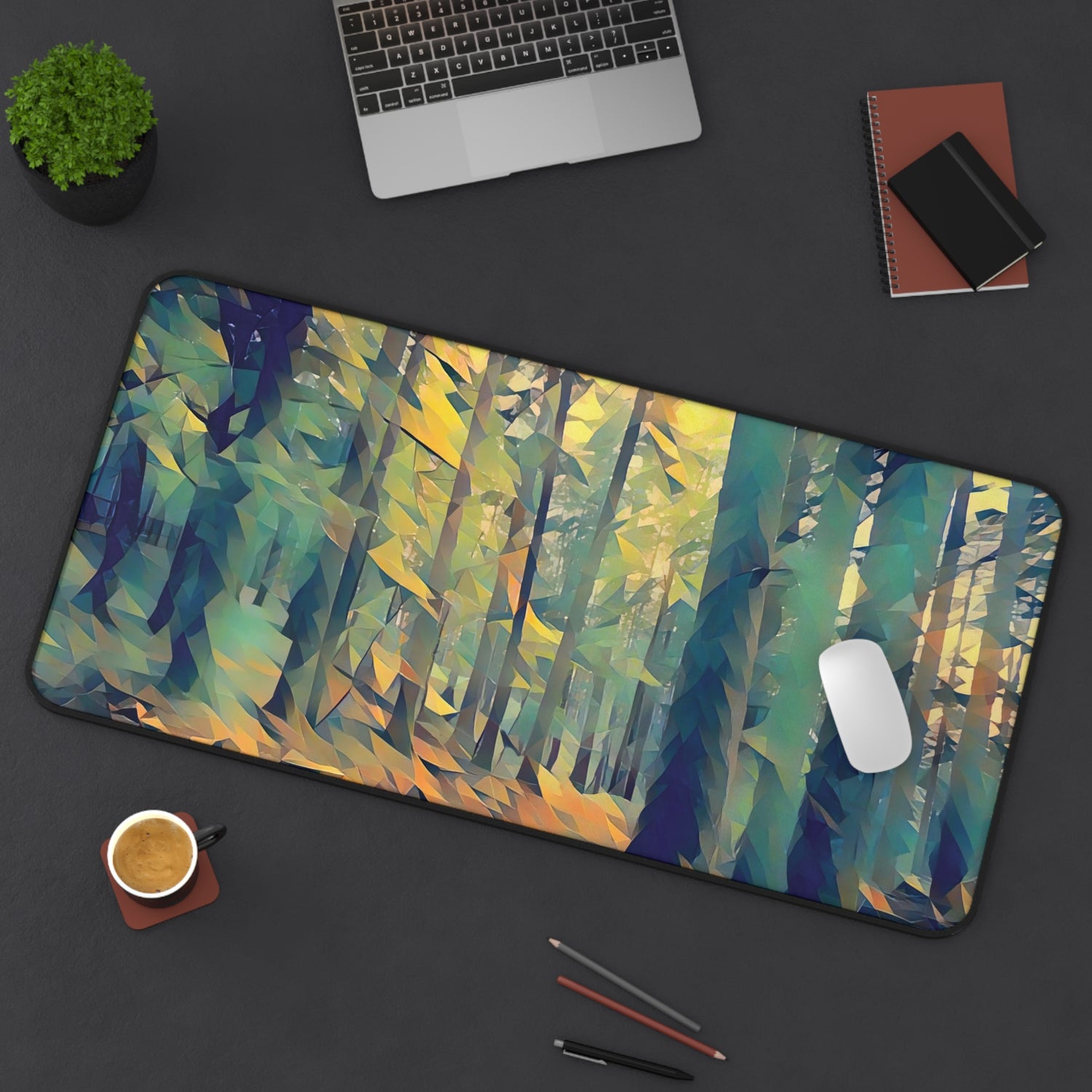 Desk Mat - Poly Art - Forest, a Path (Variant 2)