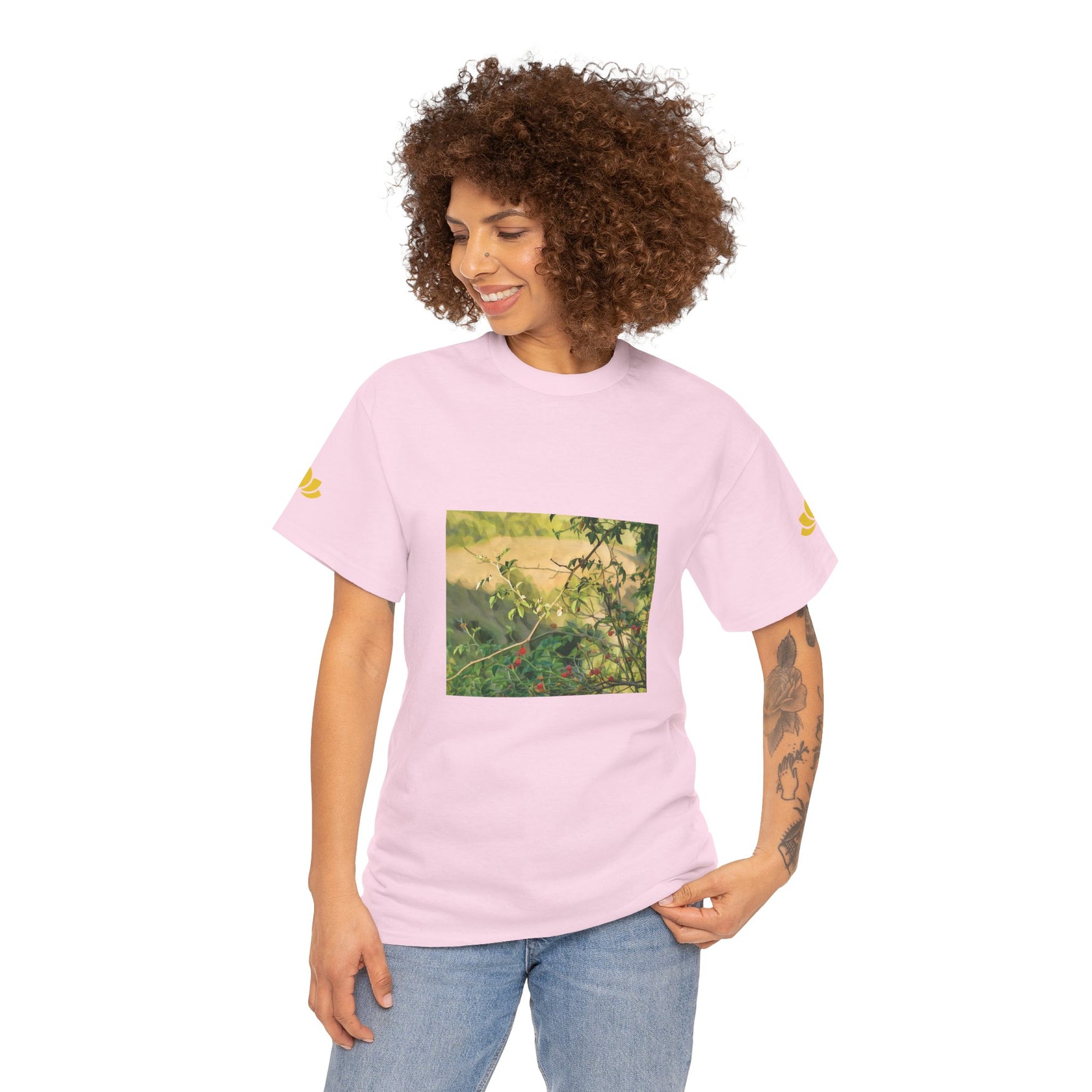 Unisex Heavy Cotton Tee - Poly Art - Rosehip Plant