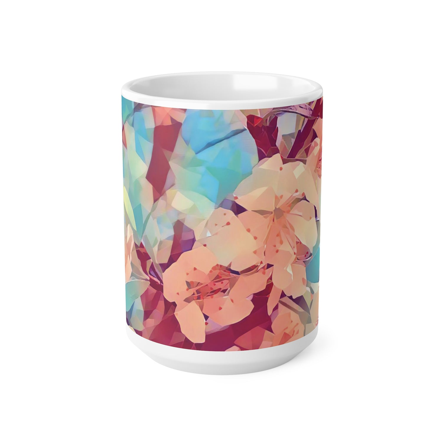 Ceramic White Cup 15oz - Poly Art - Apples' Tree Flower (Variant 3)