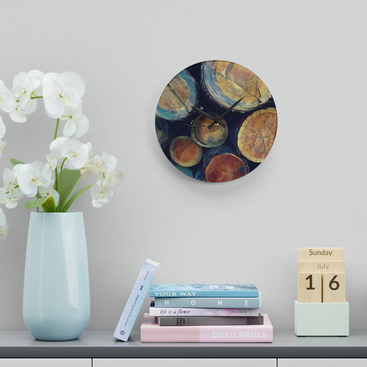 Acrylic Wall Clock - Poly Art - Wooden Trunks (Variant 8)