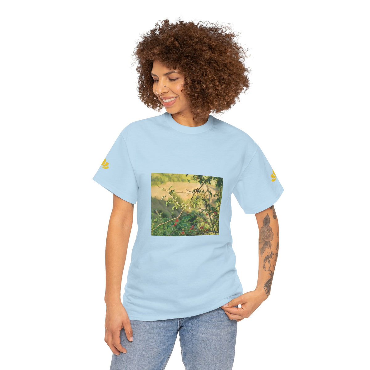 Unisex Heavy Cotton Tee - Poly Art - Rosehip Plant