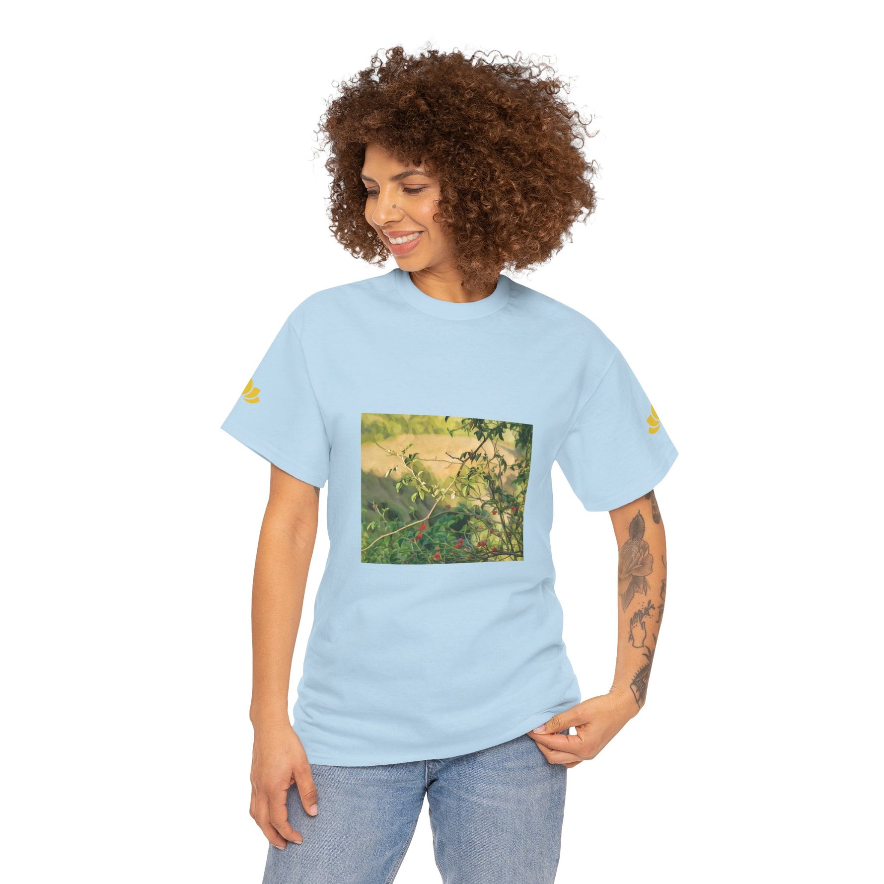 Unisex Heavy Cotton Tee - Poly Art - Rosehip Plant