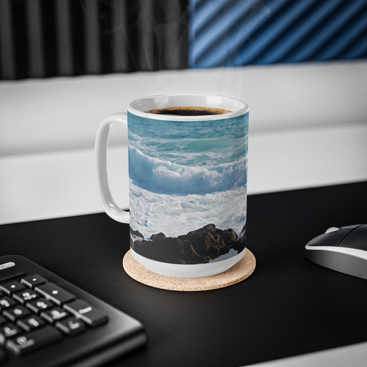 Ceramic White Cup 15oz - Sea (Variant 06)