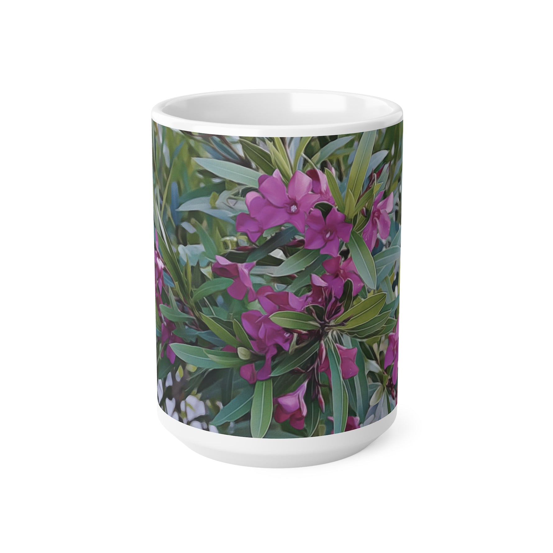 Ceramic White Cup 15oz - Flower of Oleander