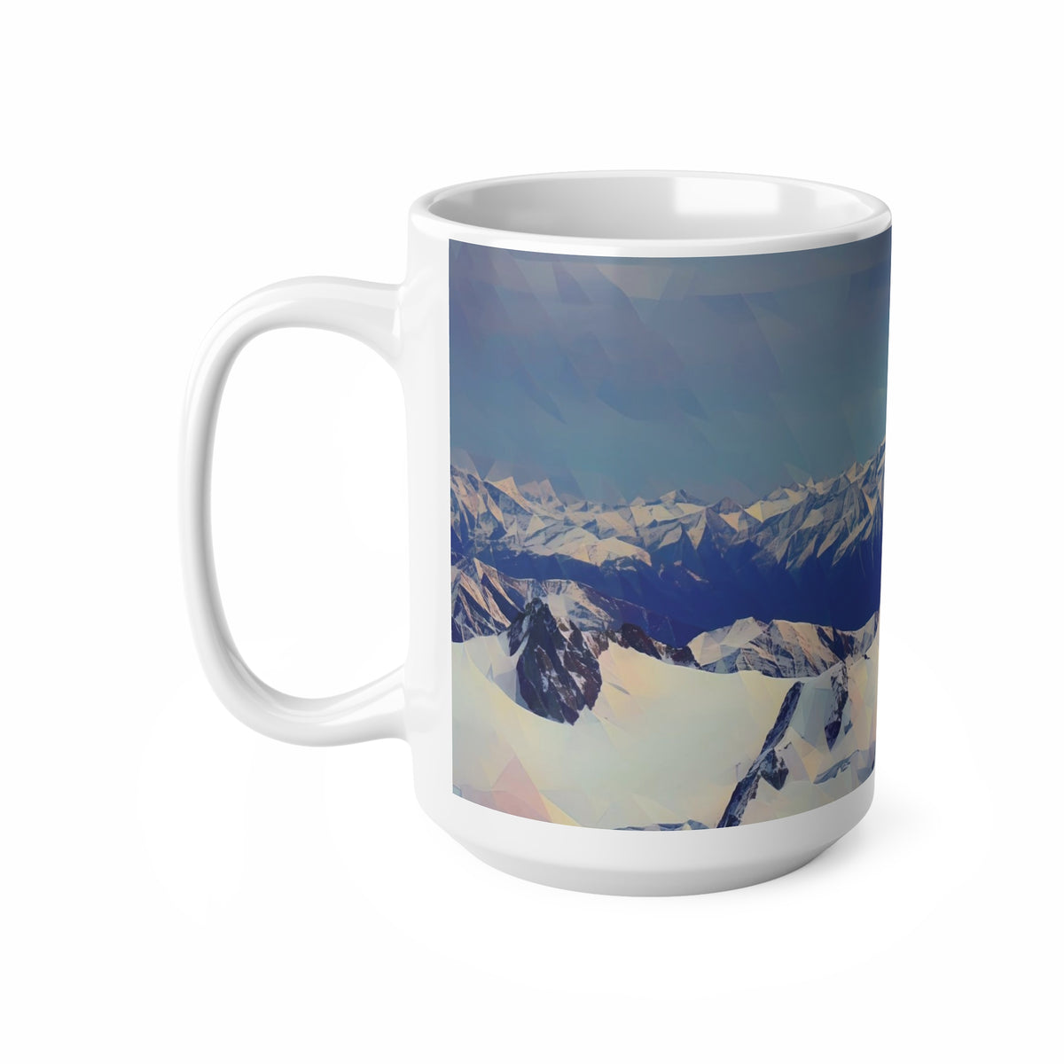 Ceramic White Cup 15oz - Poly Art - View from Mont Blanc