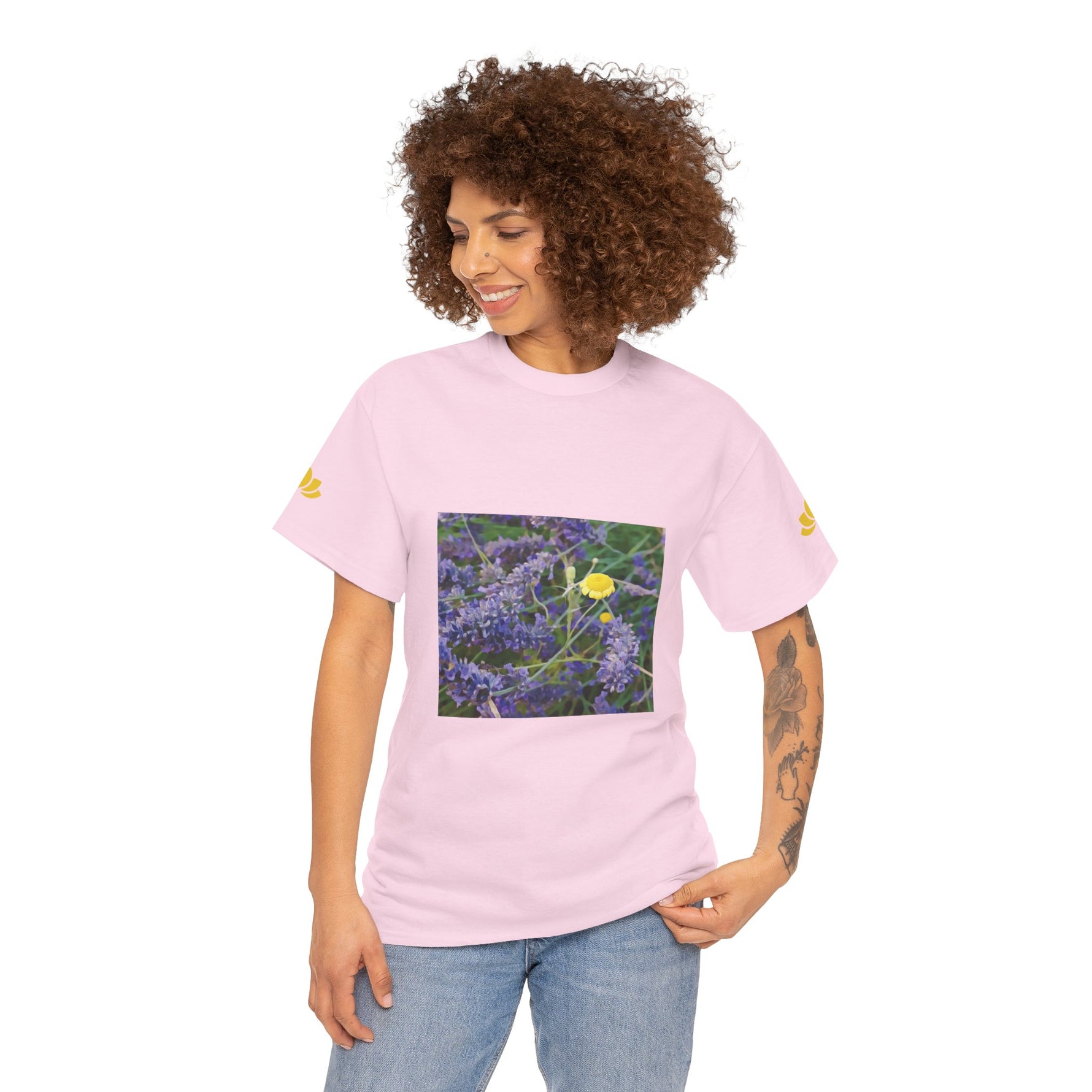 Unisex Heavy Cotton Tee - Flower of Lavender and Chamomile