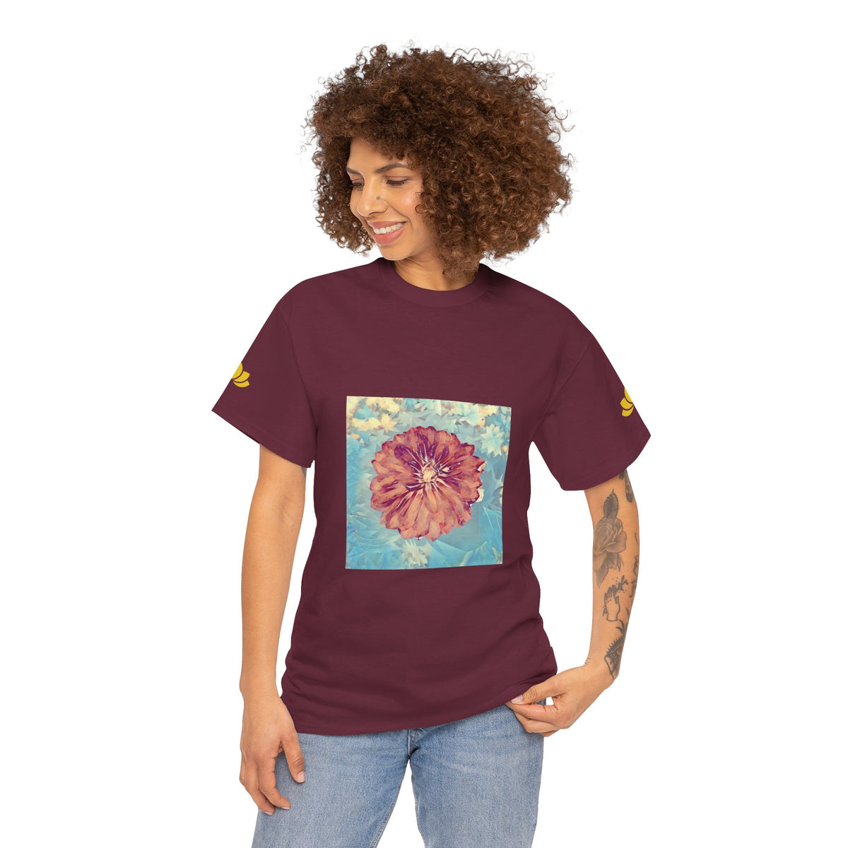 Unisex Heavy Cotton Tee - Poly Art - Flower of Dahlia (Variant 1)