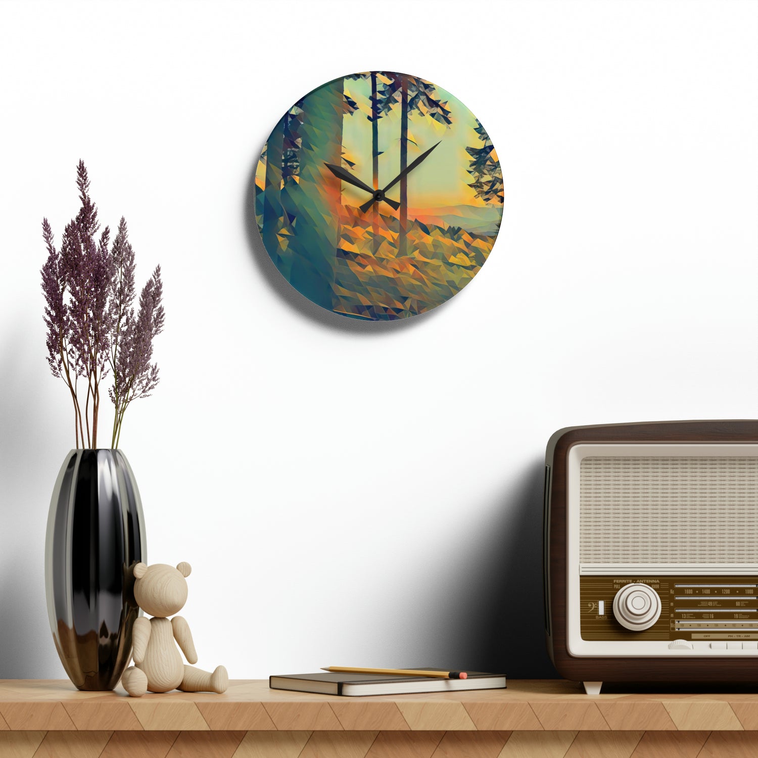 Acrylic Wall Clock - Poly Art - Forest Sunset (Variant 1)