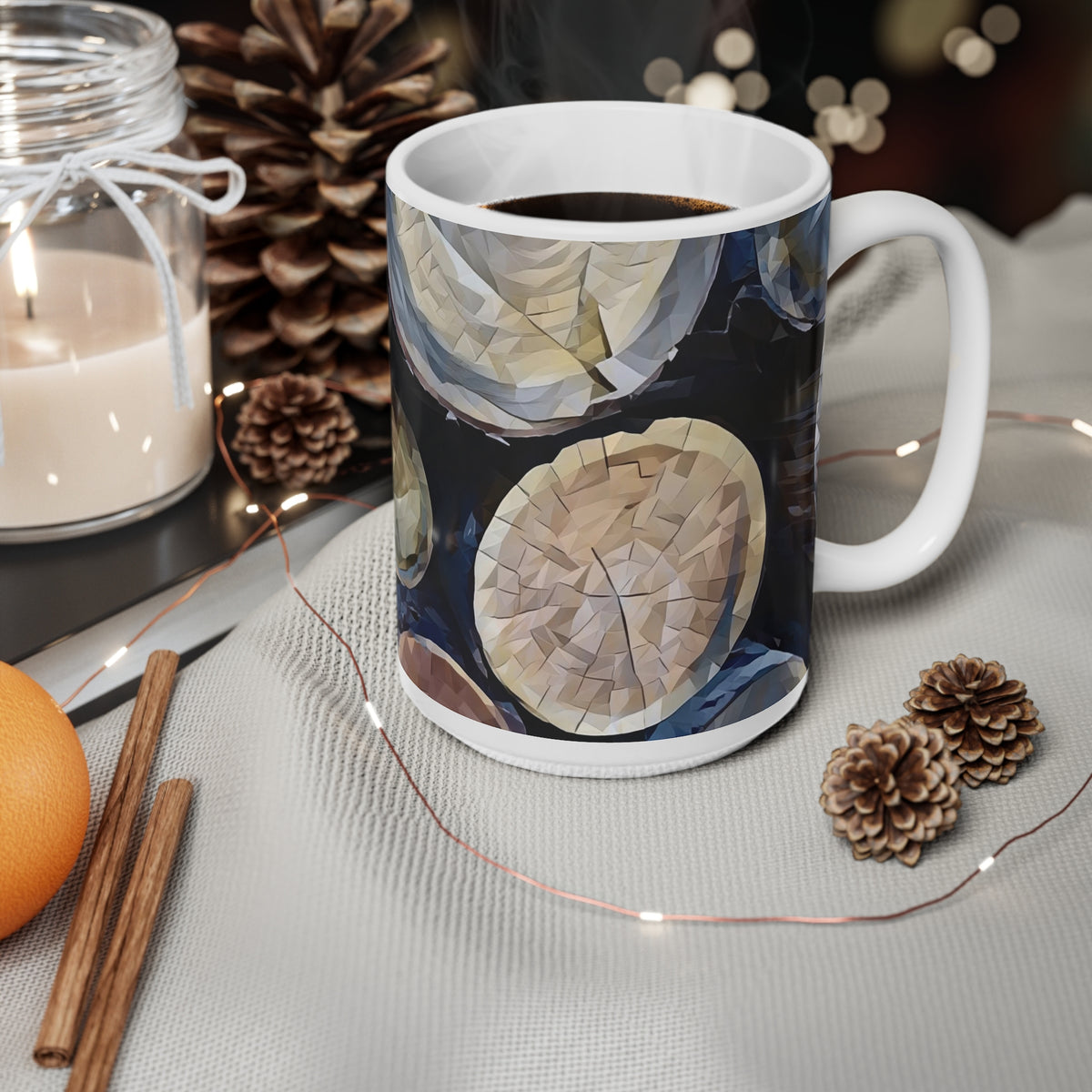 Ceramic White Cup 15oz - Poly Art - Wooden Trunks (Variant 1)