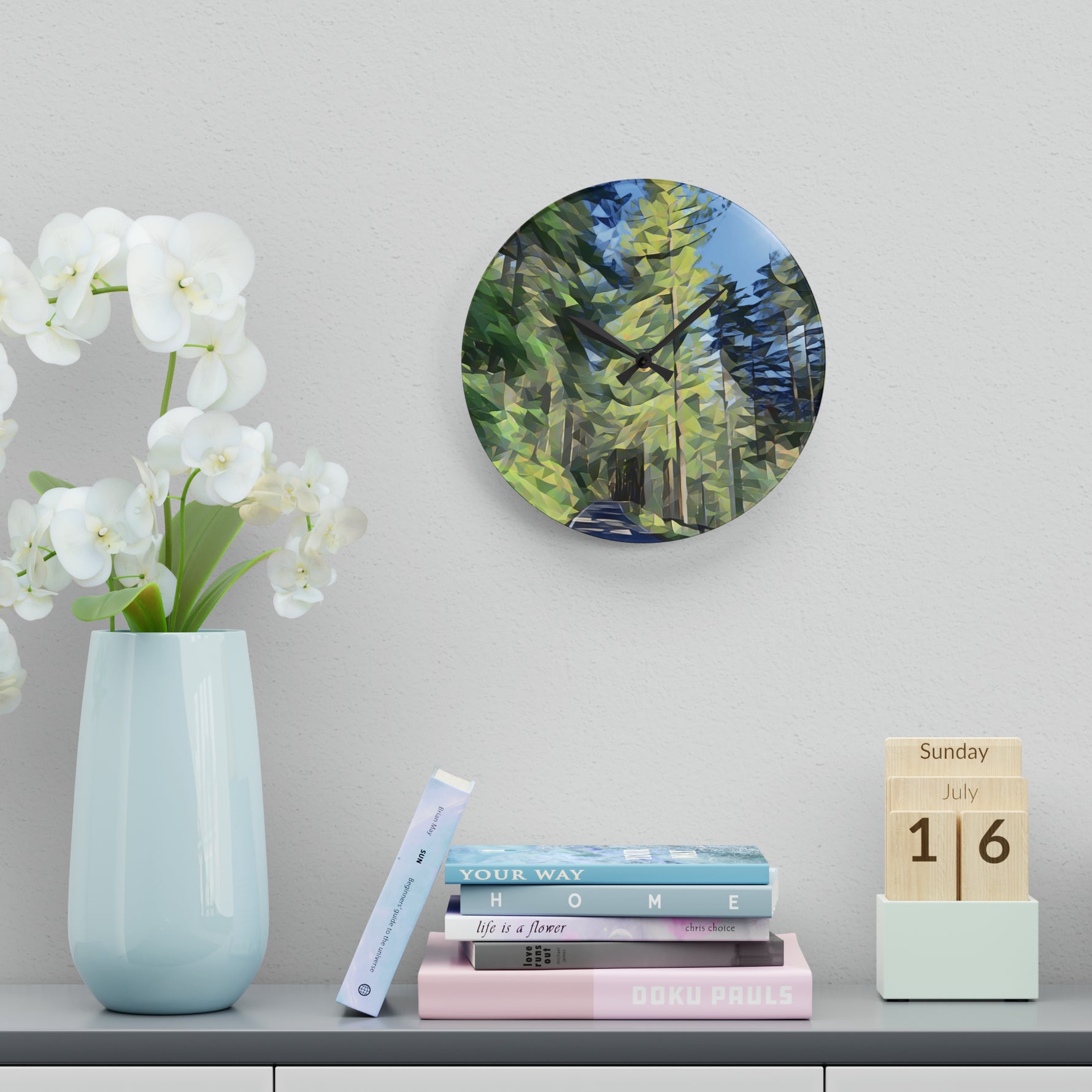 Acrylic Wall Clock - Poly Art - Forest (Variant 08)