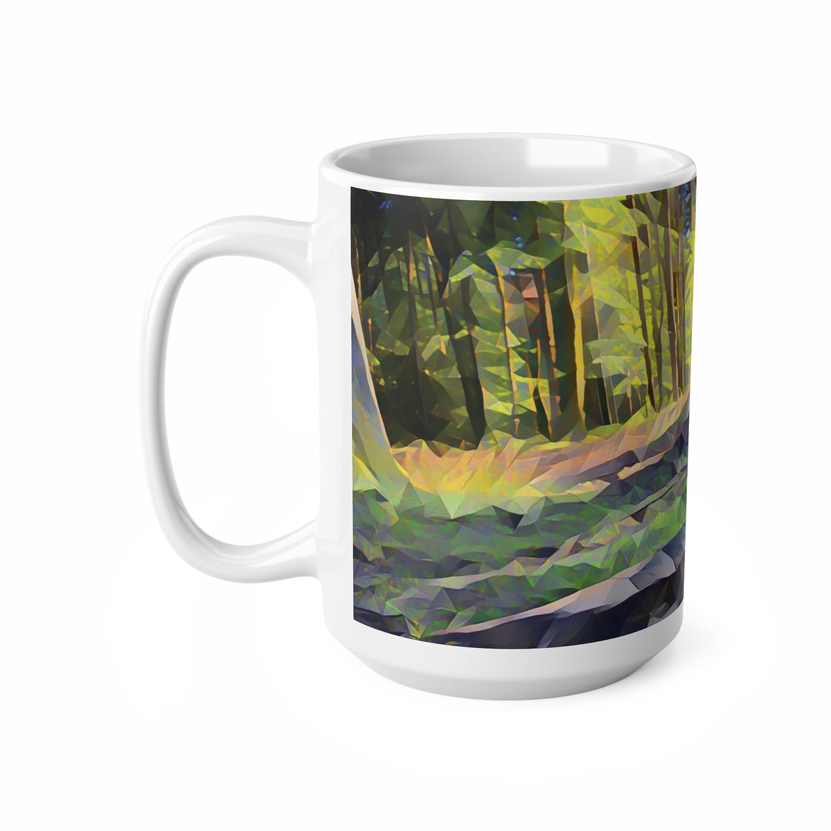 Ceramic White Cup 15oz - Poly Art - Forest (Variant 05)
