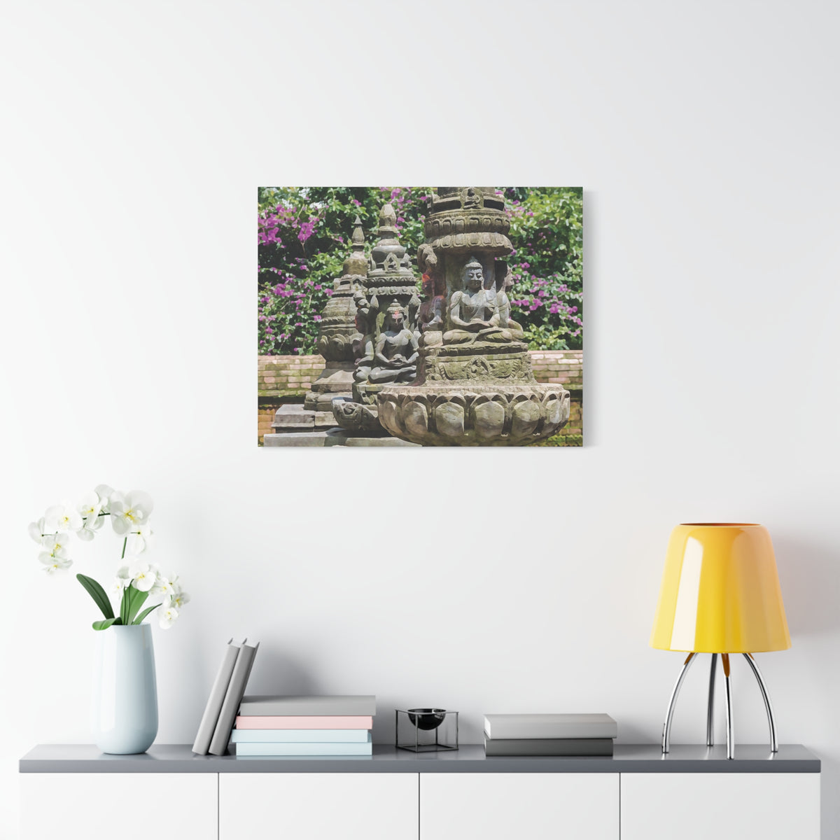 Stretched Matte Canvas - Nepal, Bodhisattvas Stone Sculptures
