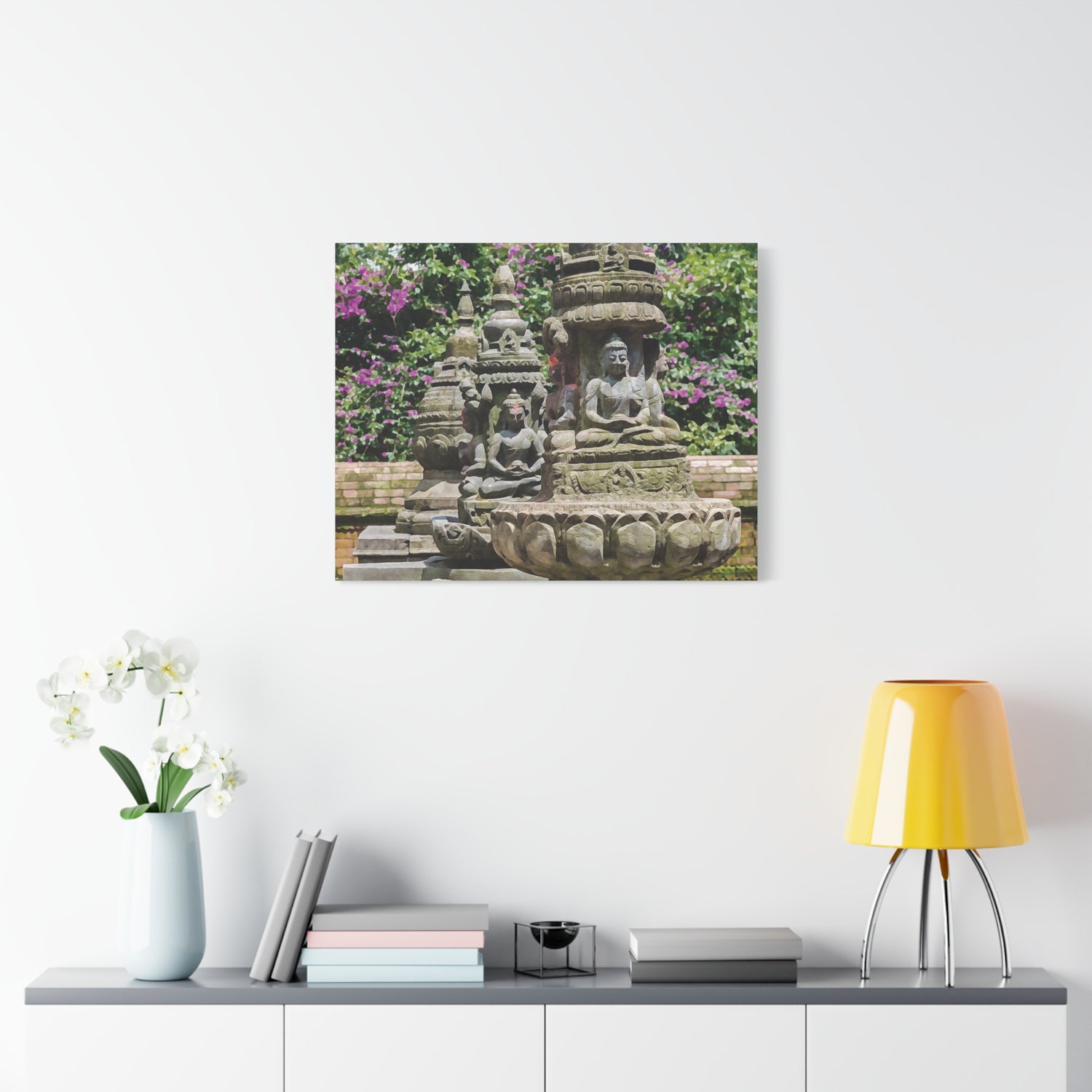 Stretched Matte Canvas - Nepal, Bodhisattvas Stone Sculptures